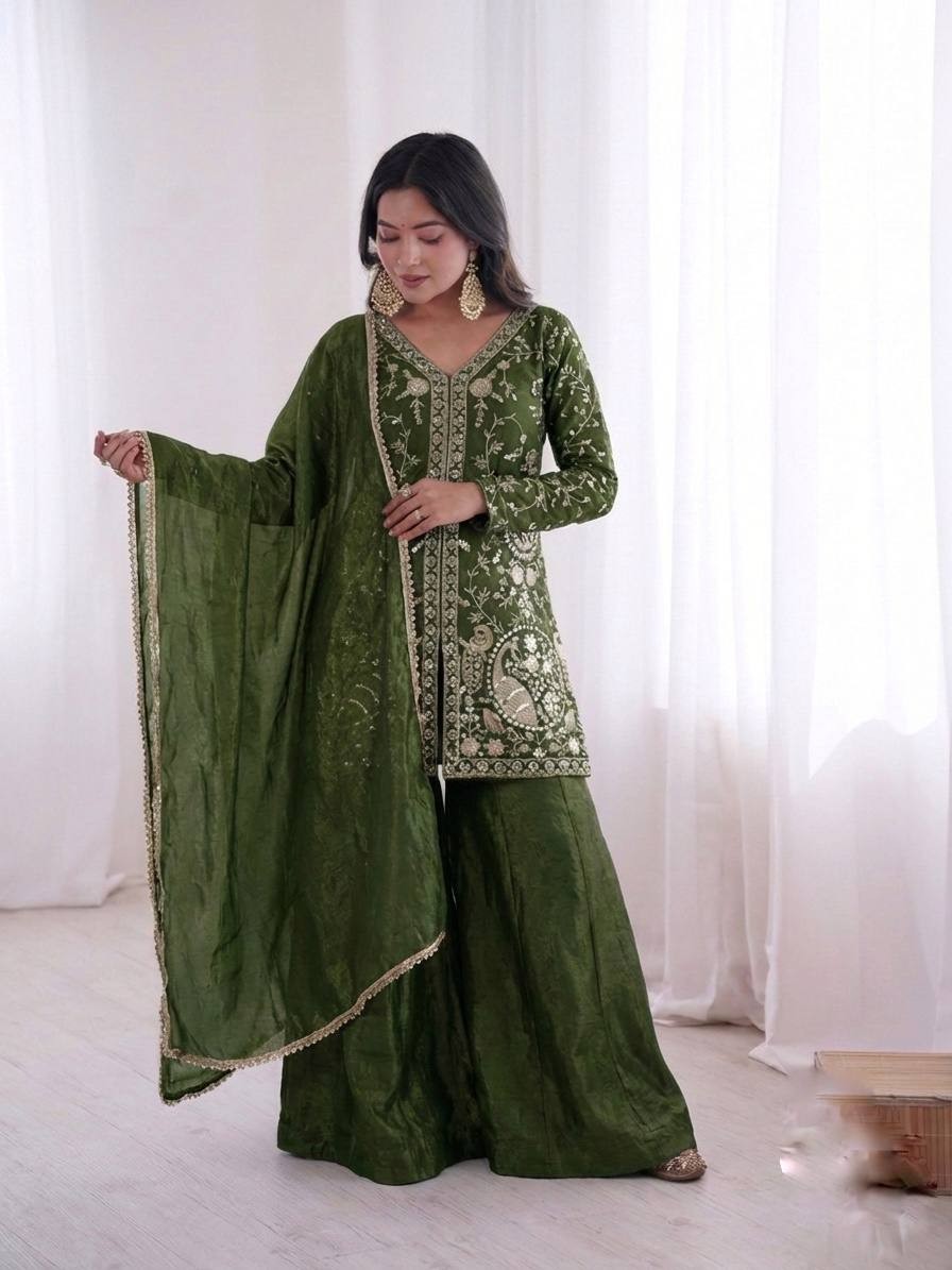 Launching New Silk Kurta Palazzo With Dupatta For Wedding & Party Wear