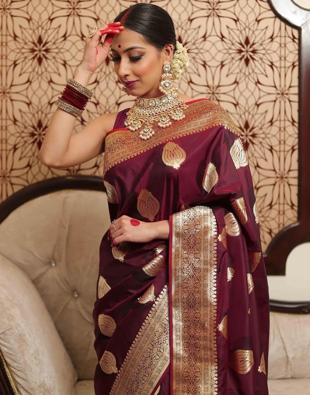 Women’s Kanjivaram Silk Saree Jacquard Banarasi Sari With Blouse Piece