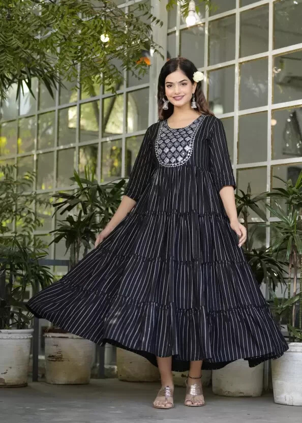 Bollywood Designer Long Gown Kurta Dress Beautiful Viscose Rayon Anarkali Kurti