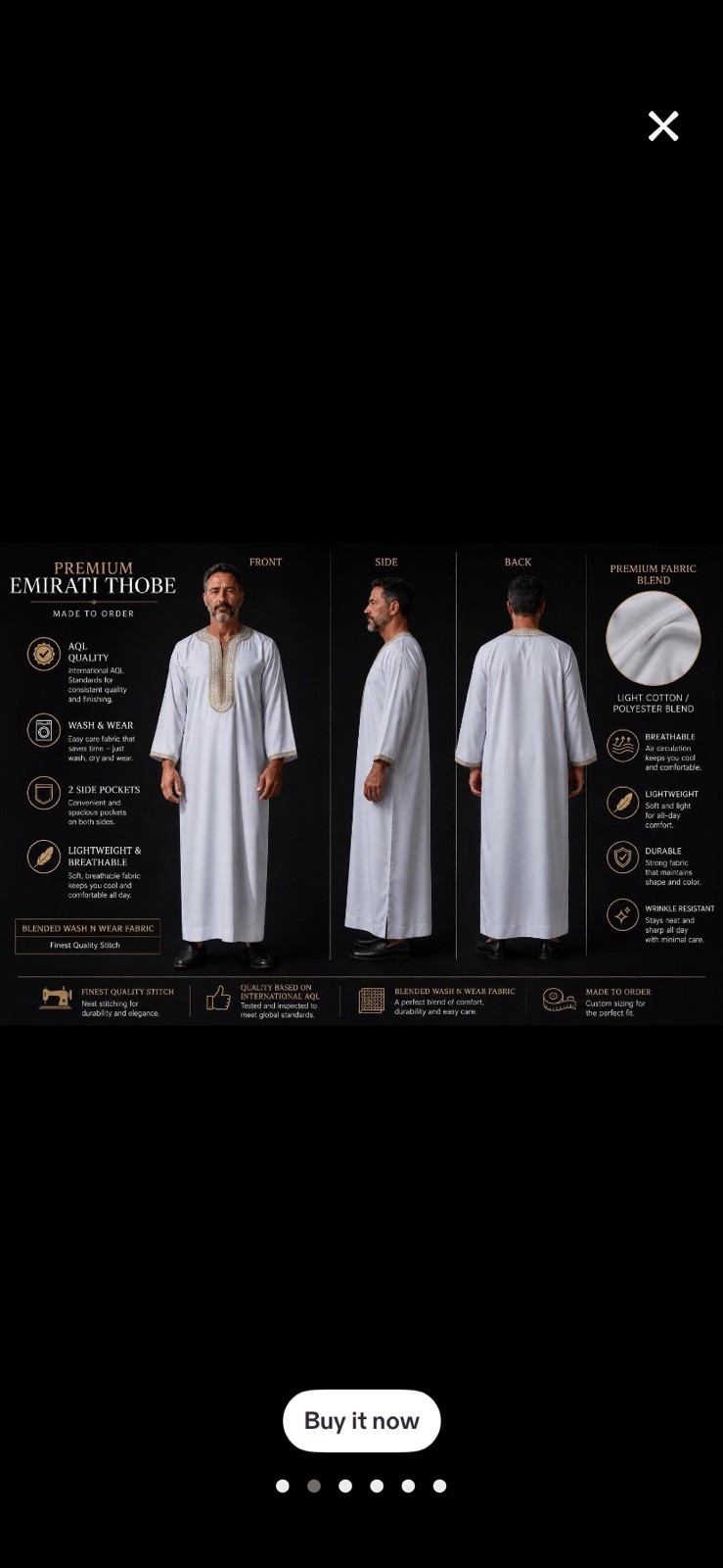 Premium Emirati Thobe – Made to Order | Wash & Wear | AQL Quality |