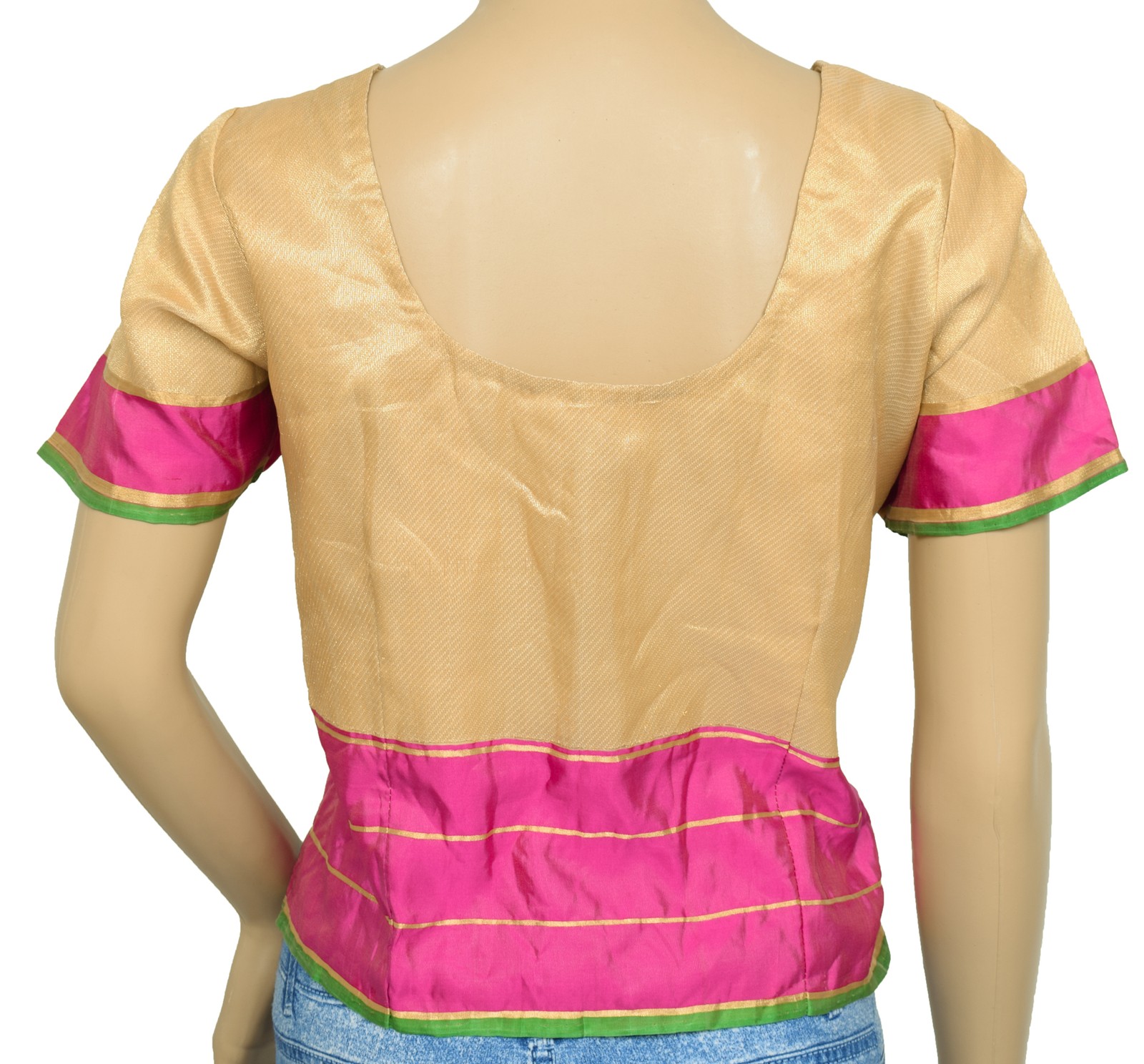 Sushila Vintage Beige Readymade Stitched Sari Blouse Silk Woven Designer Choli