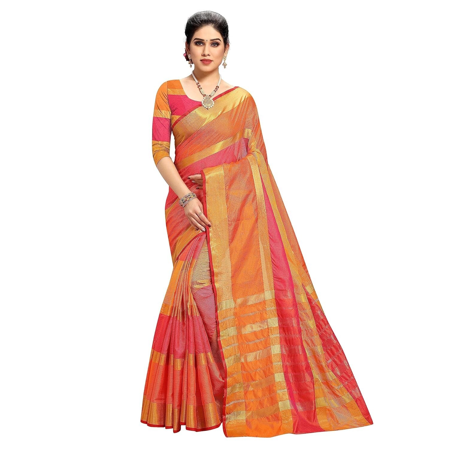 Women’s Kota Doria Pure Cotton Saree With Unstiched Blouse Piece
