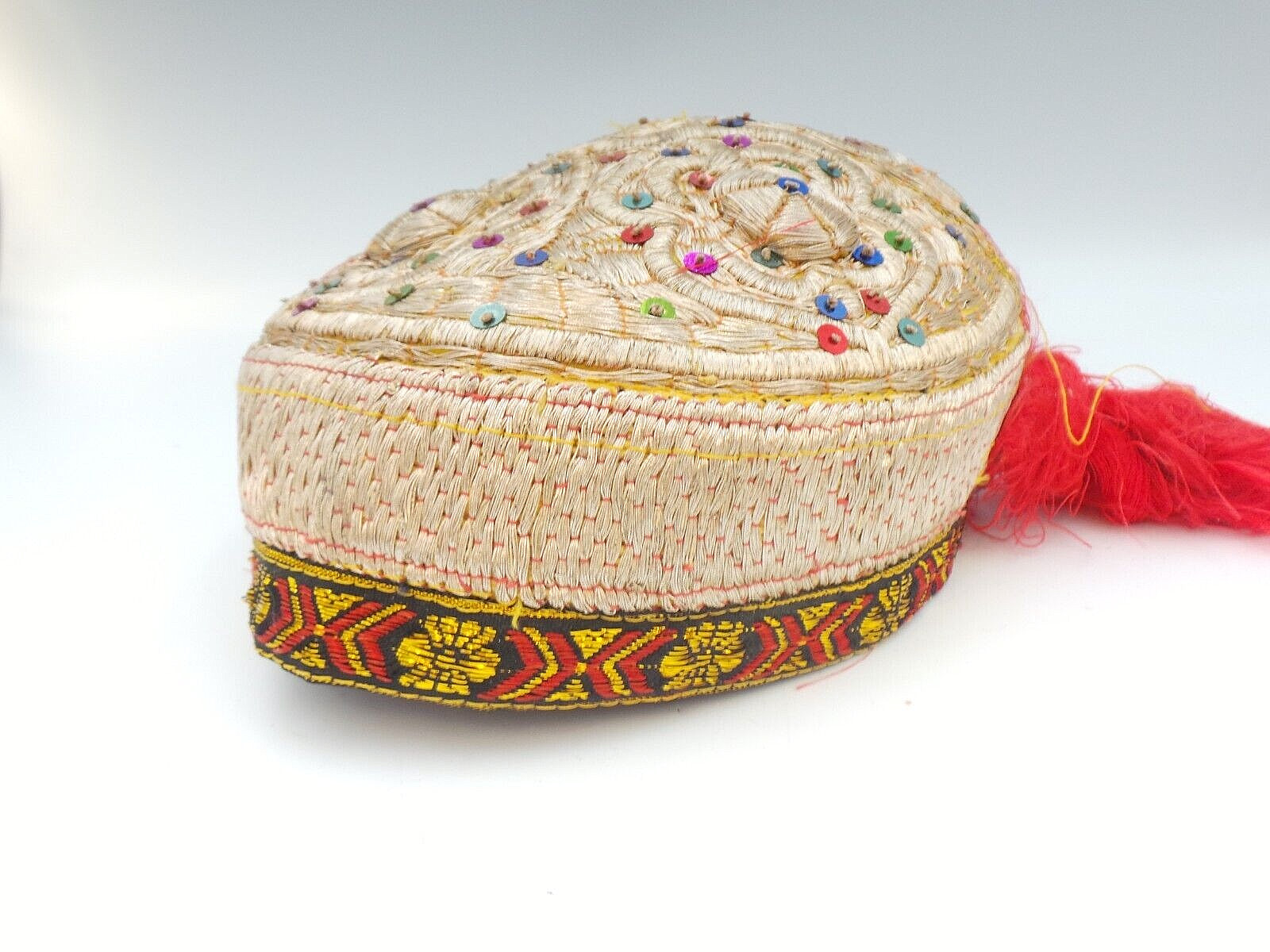 Antique Bride wedding Uzbek Bukharan Gold Gilded Hand Embroidery Cap Hat Ethnic