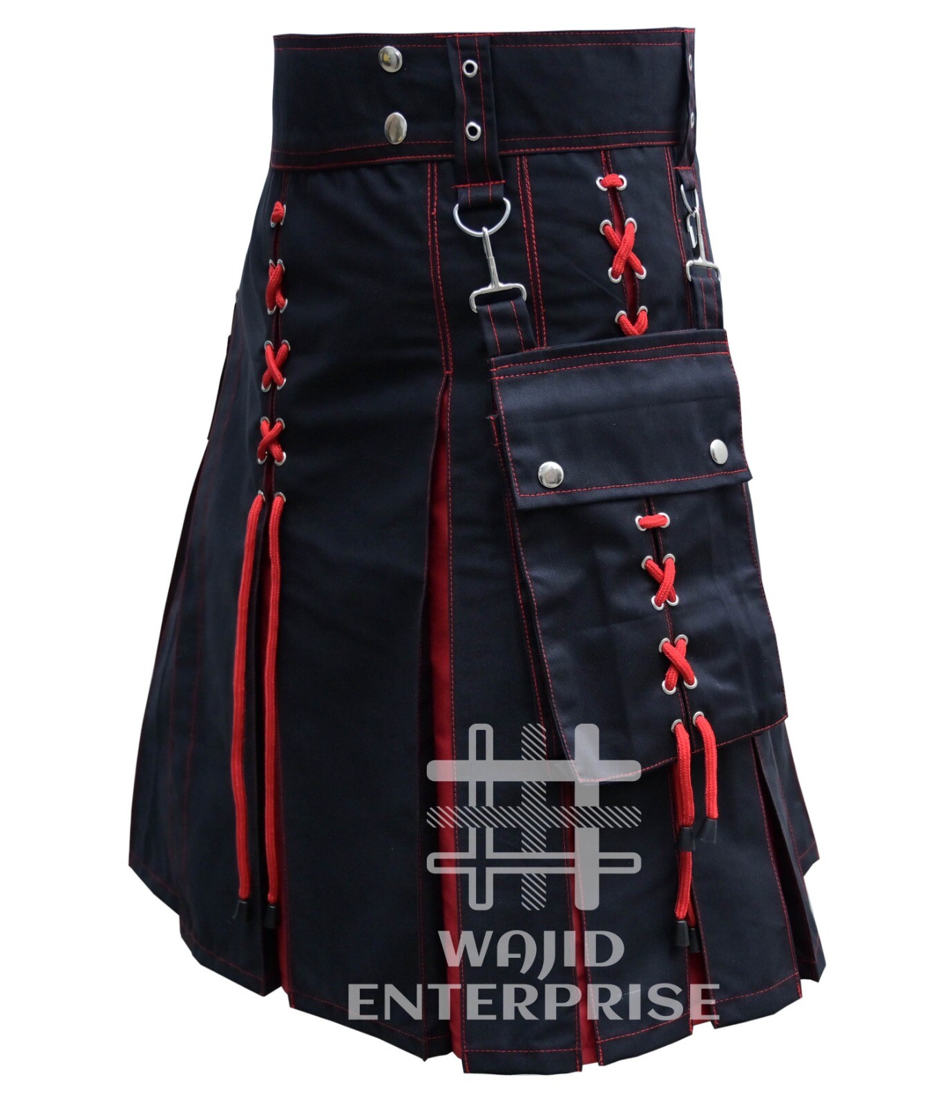 Scottish Handmade Black & Red cotton Hybrid Utility Kilt – Men’s Fashion Kilt