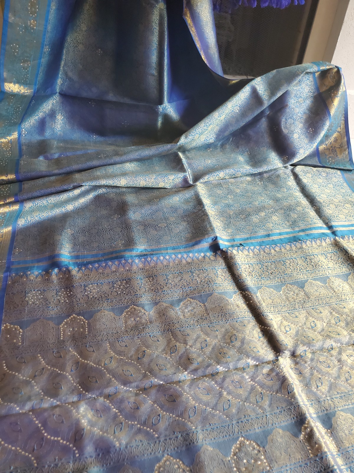 Women Pure Silk Brocade Stonework Kanjivaram Saree Designer Party Wedding Festiv