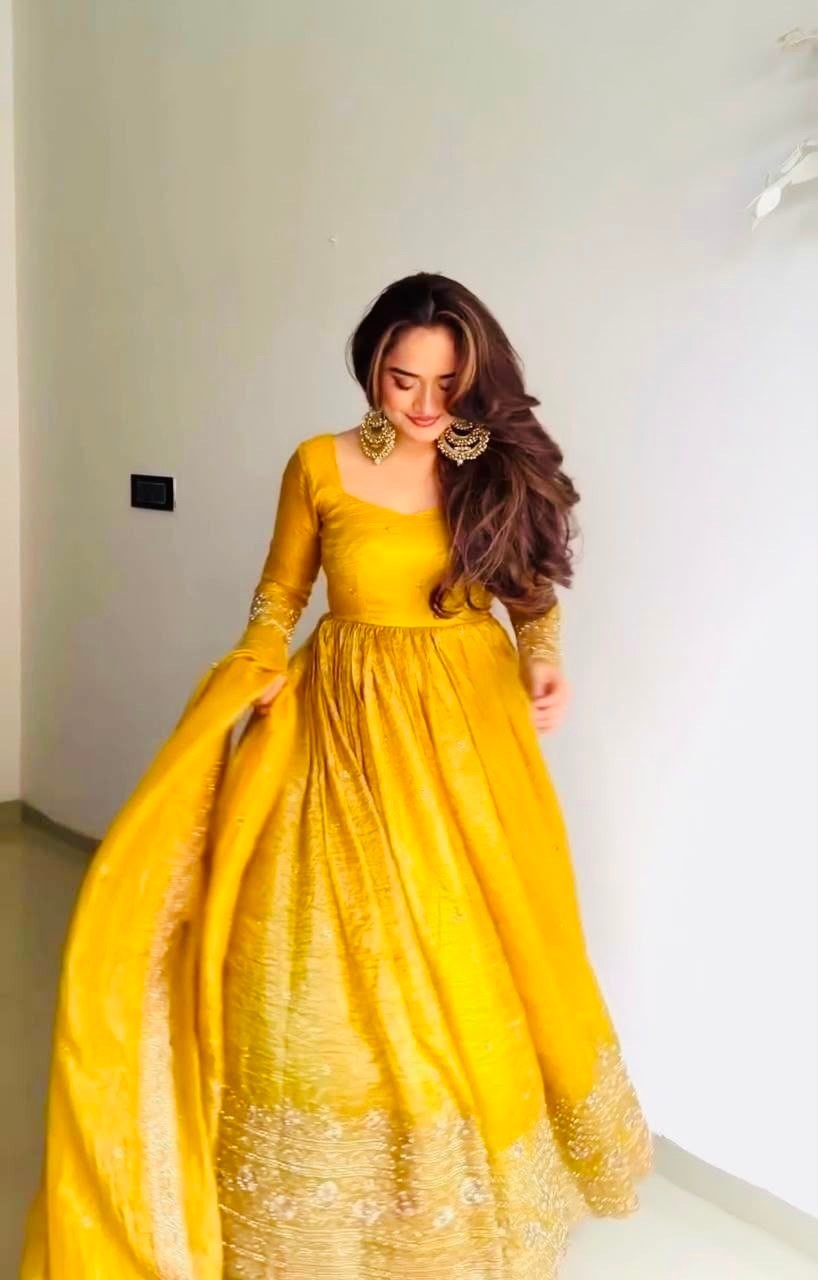 Presenting New Yellow Gold Crush Salwar Kameez With Dupatta For Wedding