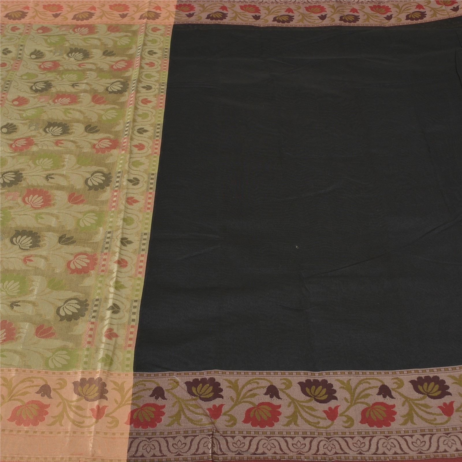 Sanskriti Vintage Indian Sari Art Silk Black Woven & Solid Sarees 5+Yd Crafters