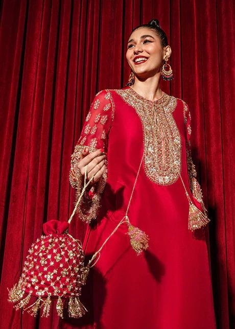 Party Wear Red Classy Designer handwork machine work suit