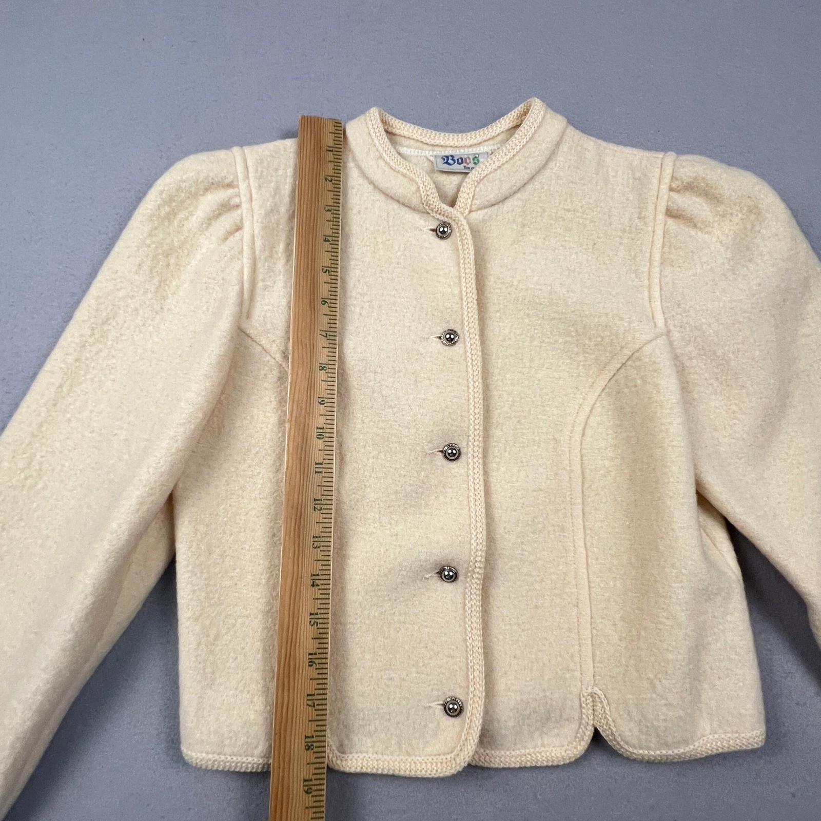 Boos Austrian Style Wool Jacket Womens 18 Scalloped Puff Shoulder Trachten Folk