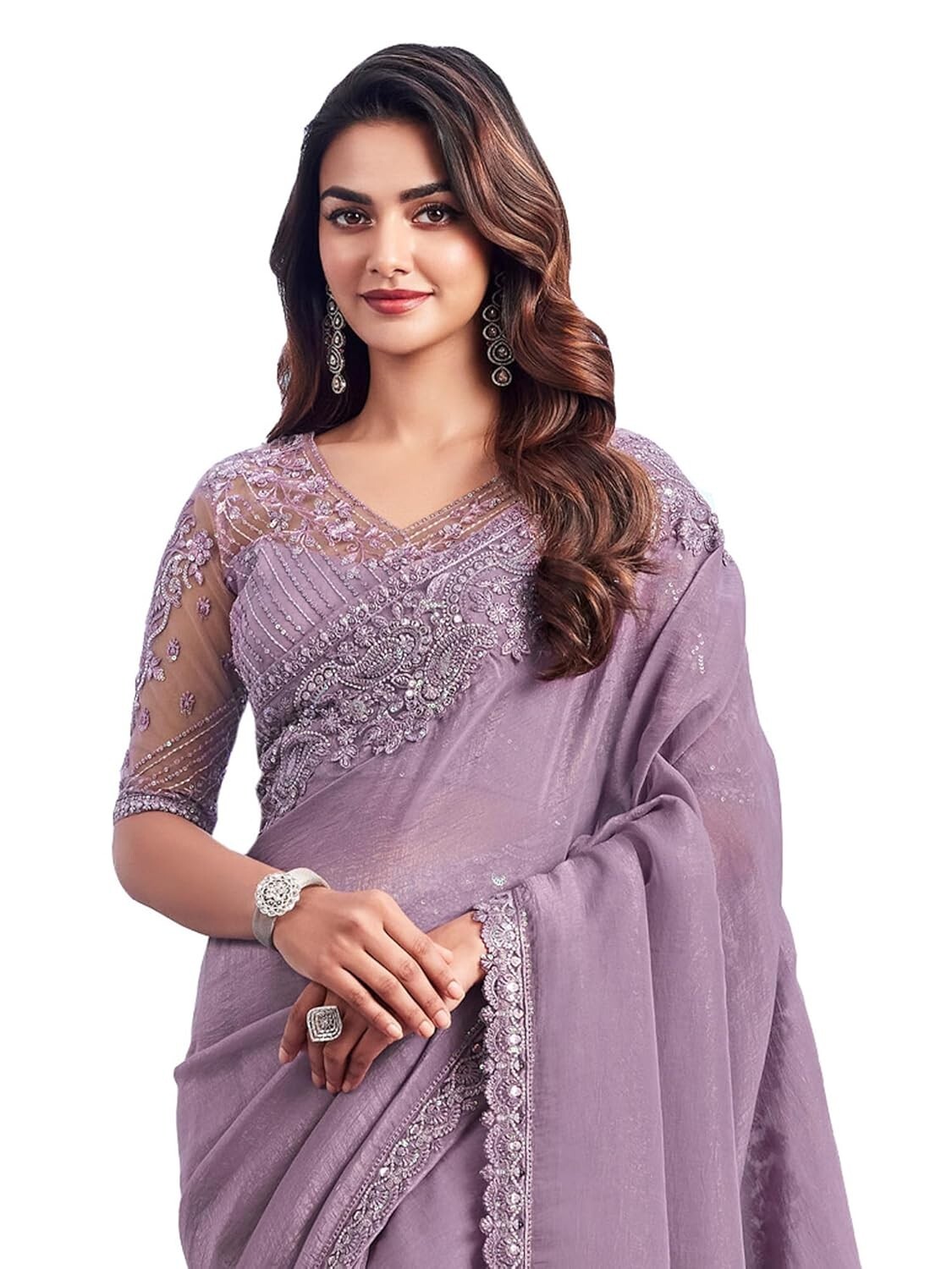 Women’s Chiffon Embellished Saree With Unstitched Blouse Piece