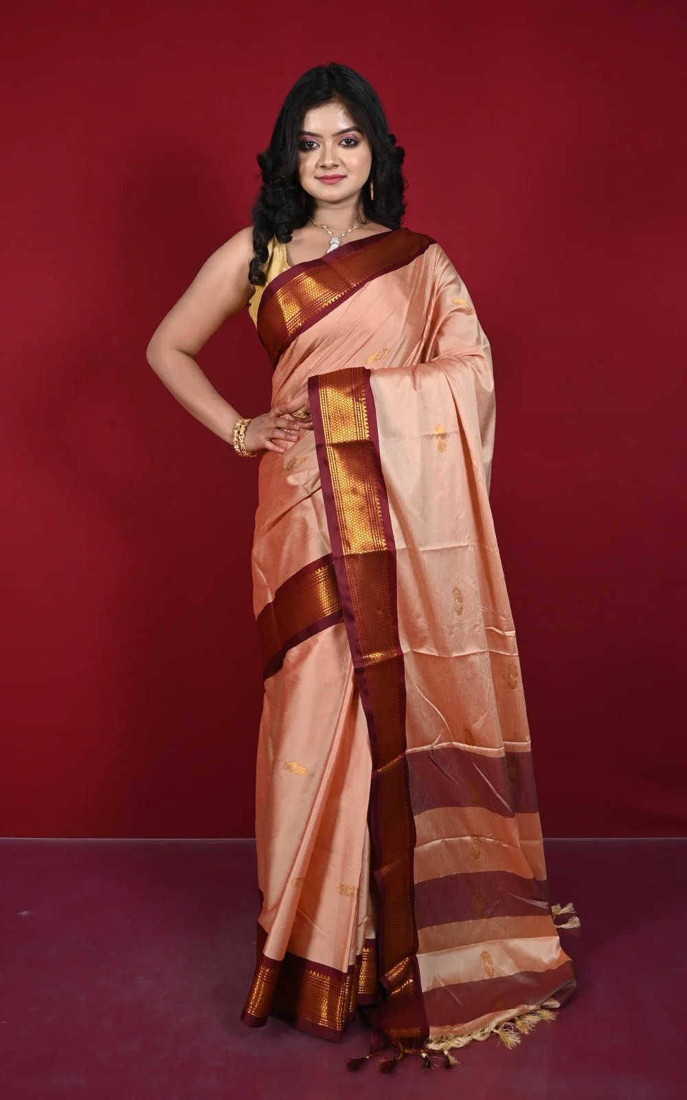 Women Rose Pink Gadwal Saree Soft Banarasi Silk Zari Border With Blouse