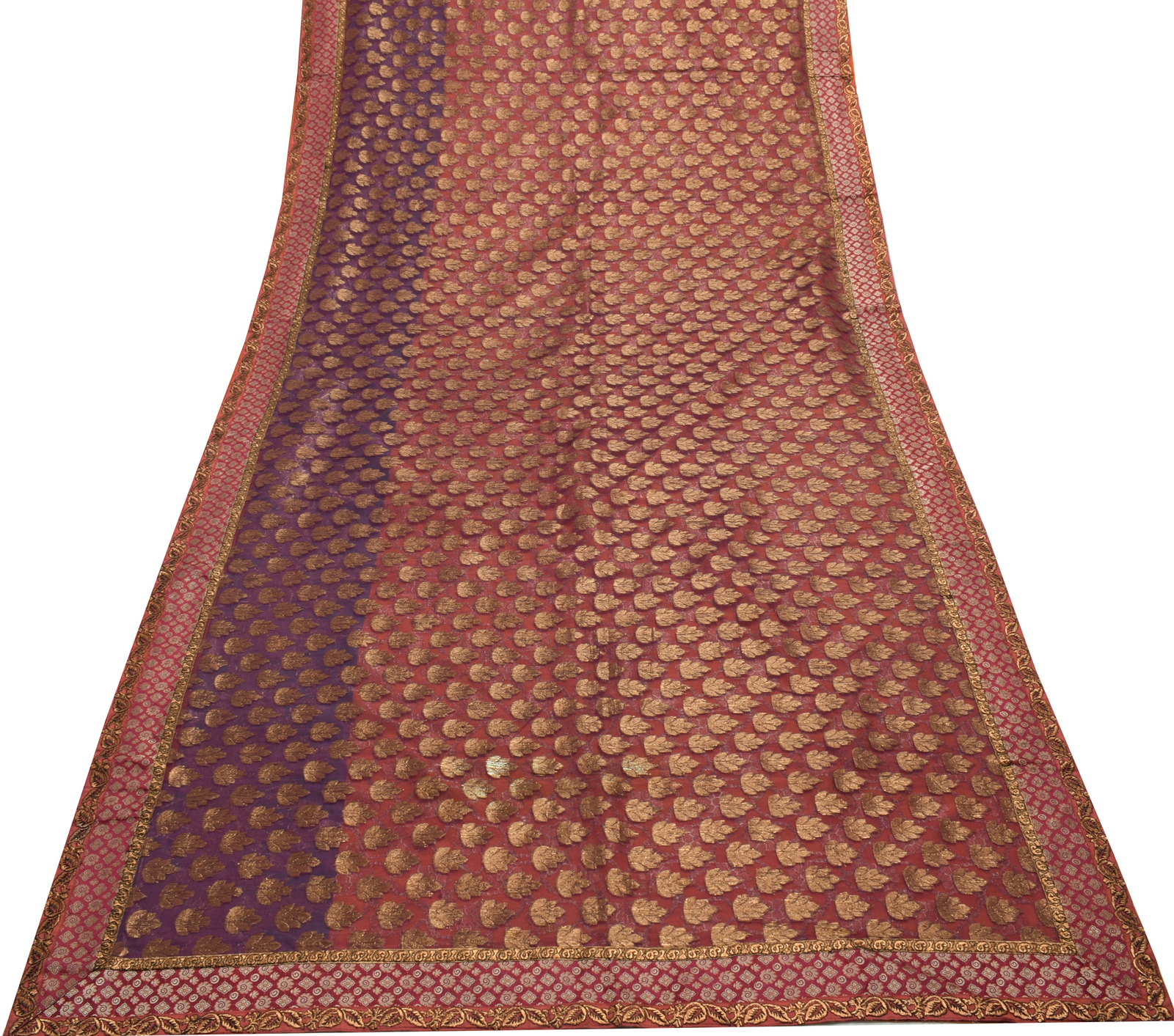 Sushila Vintage Indian Saree Pure Silk With Net Mesh Woven Floral Sari Fabric