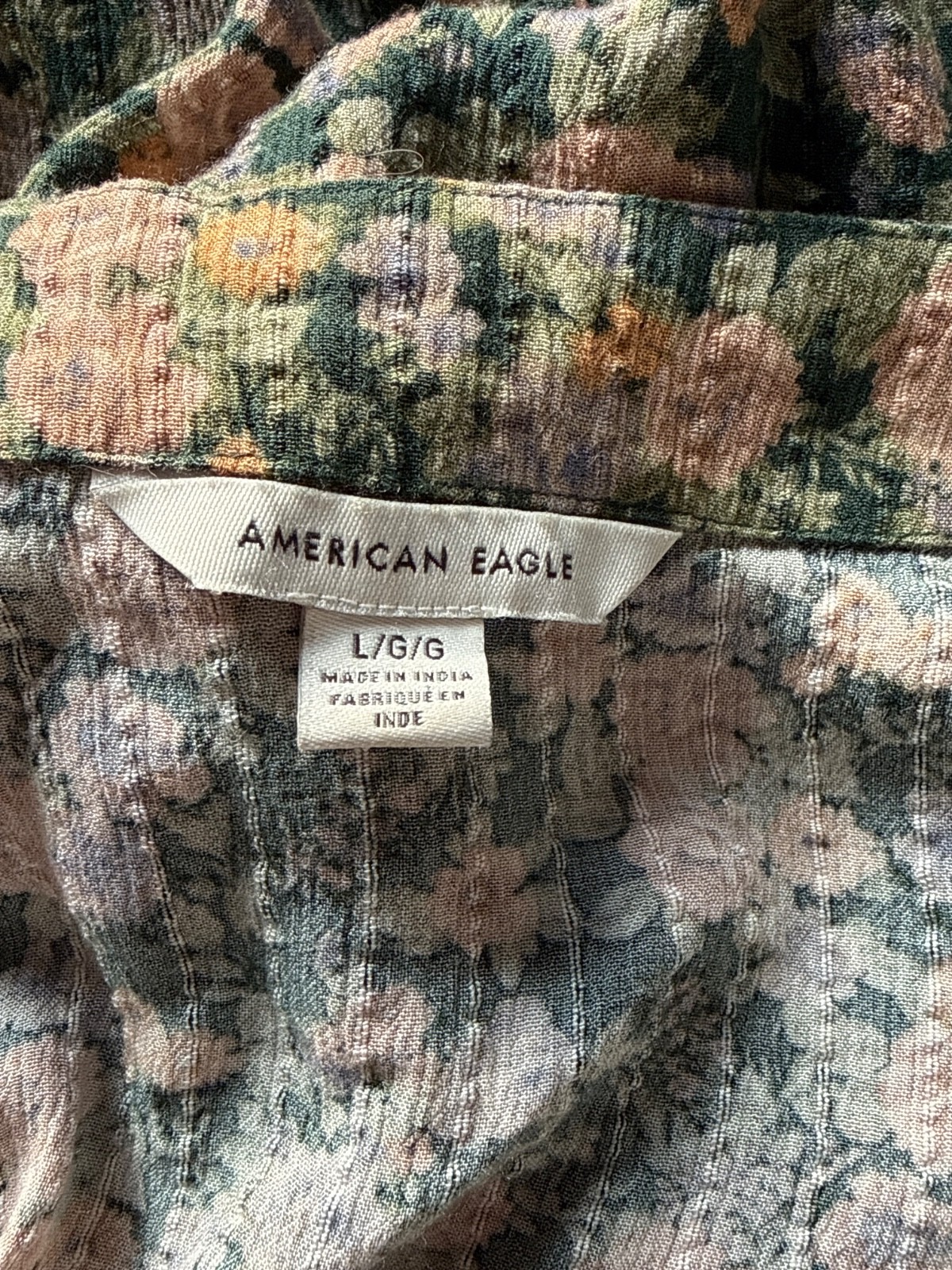 American Eagle Outfitters Floral Wrap Blouse, V-Neck, Tie Closure, Green, Large