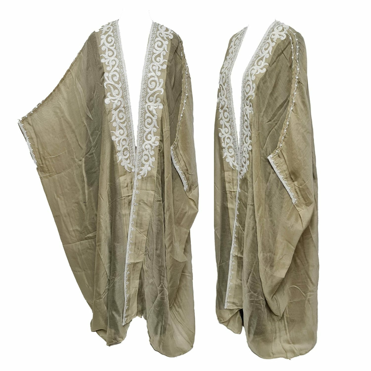 Women’s 3 Quarter Sleeve Arabian Bisht Beige Cloak Arab Dress Thobe Islam Rob