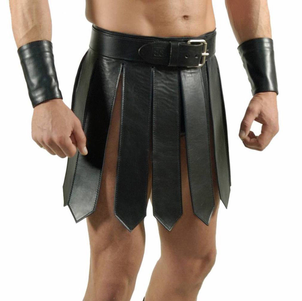 Men’s Real Leather Gladiator Kilt Clubwear Kilt WITH FREE LEATHER WRIST BANDS