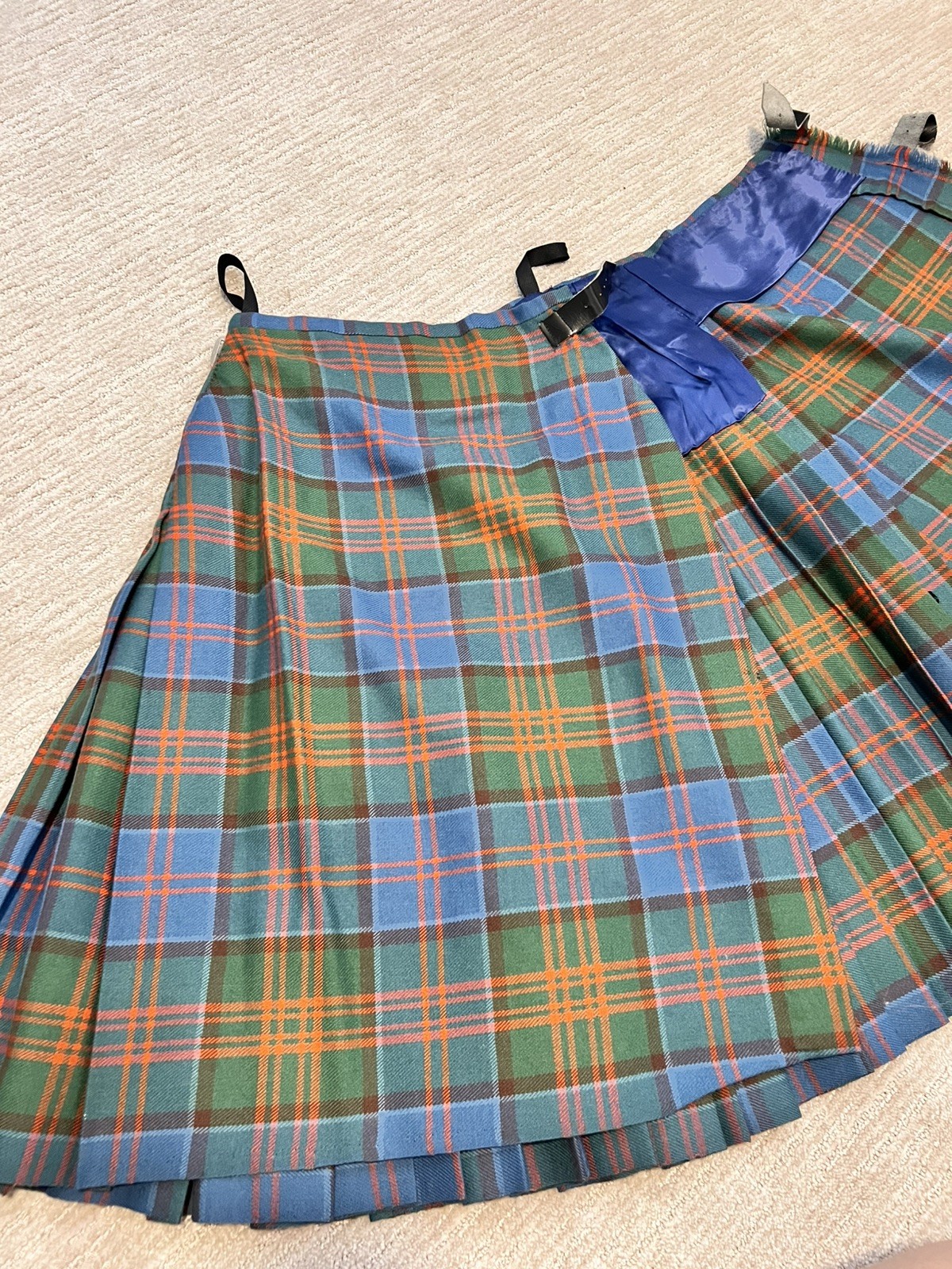Vintage Scottish Tartan Kilt Adult Pleated Wrap Skirt Leather Buckles Highland