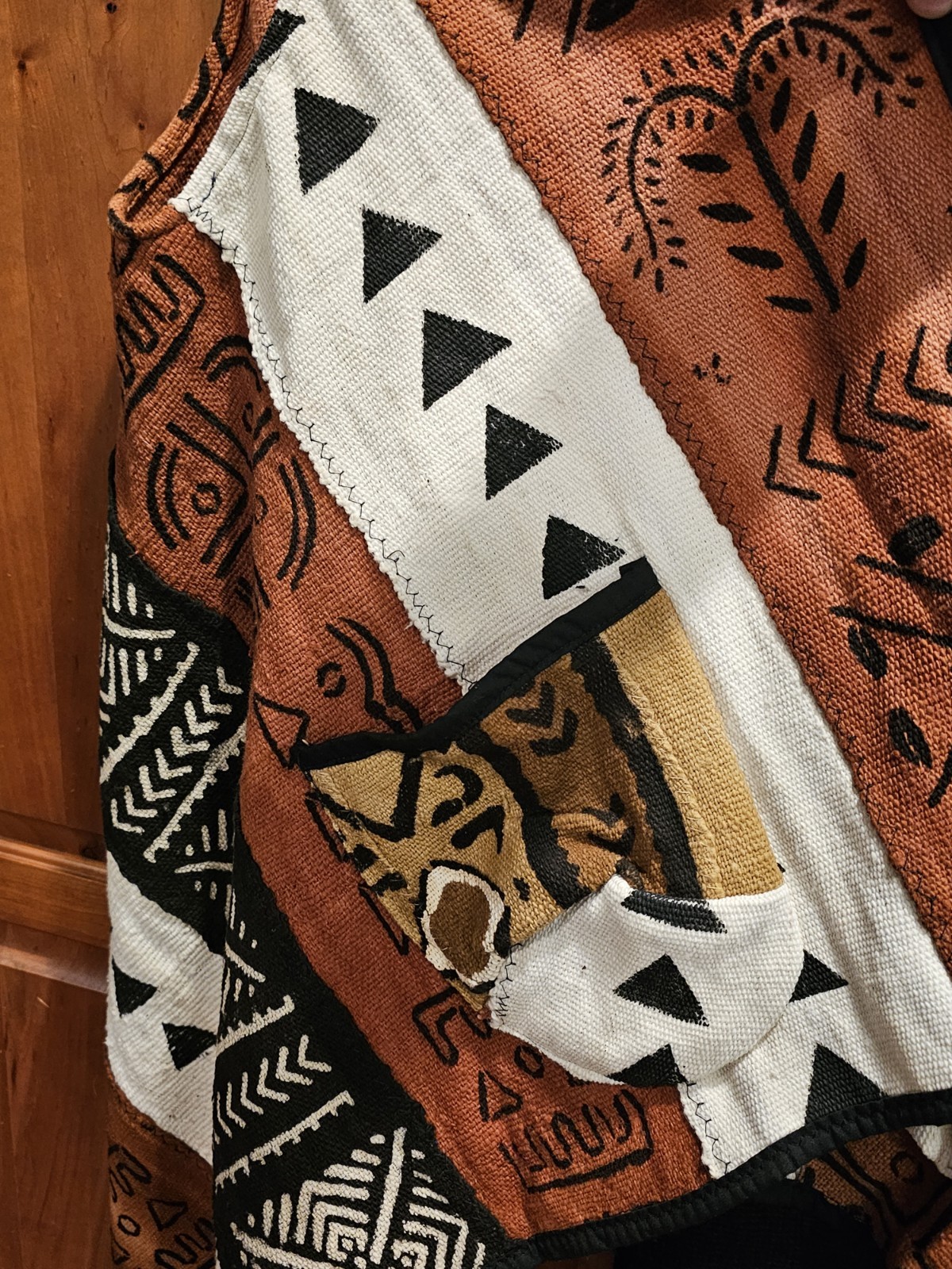 Handmade One-of-a-Kind African Mudcloth Patchwork Boho Heavy Shawl OSFM