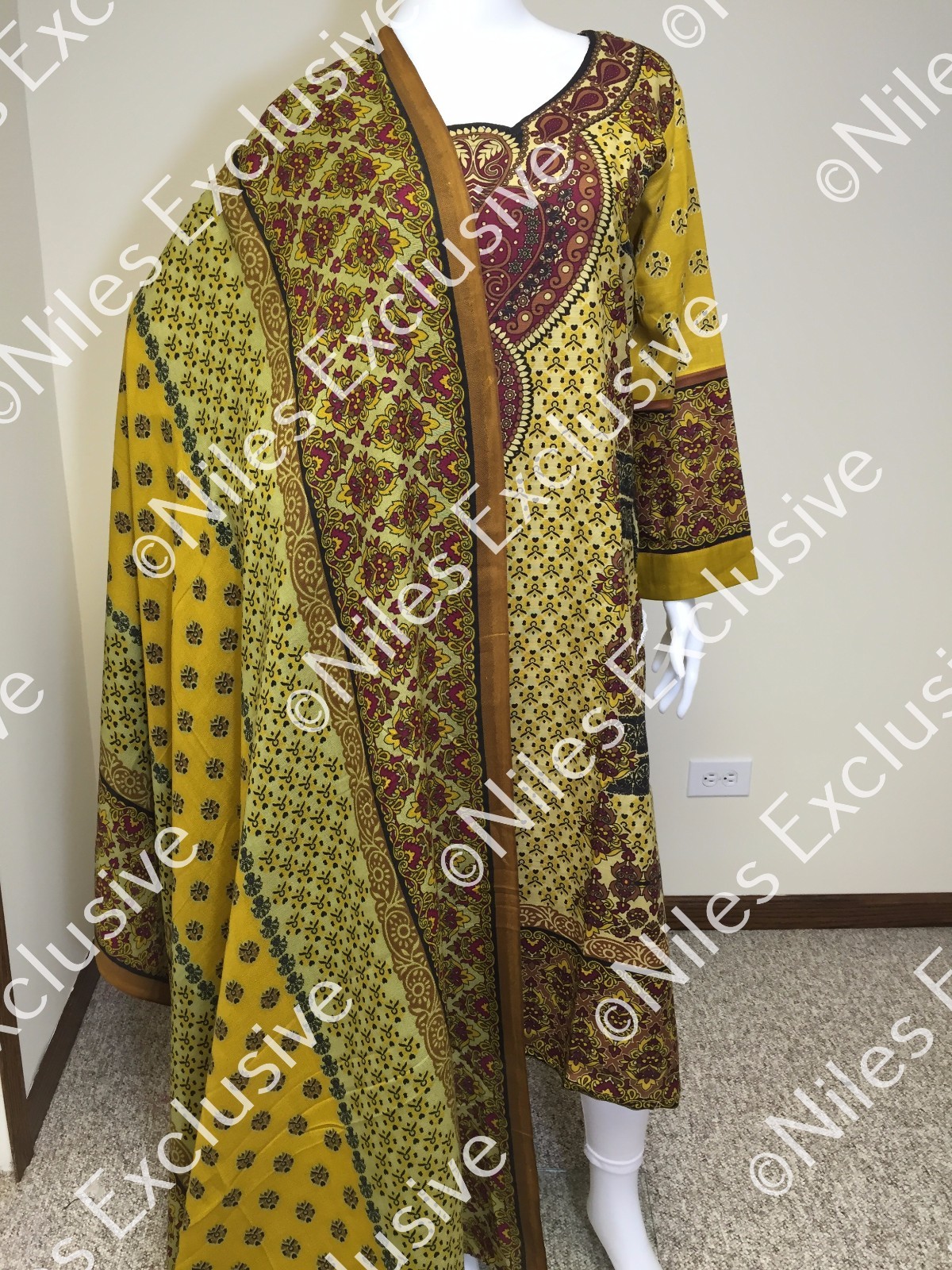 Pakistani Indian Designer Printed Khaddar Salwar Kameez, Nice Stitching L, XL