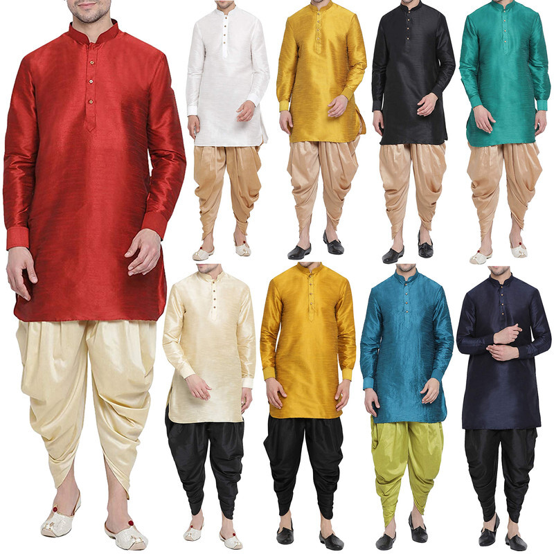 Men’s Dhoti Kurta Pant Set Silk Blend Ethnic Kurta Pyjama For Wedding Wear Dress