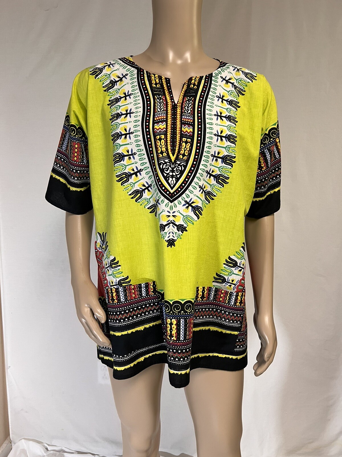 Dupsie’s Green/Multicolor African Print unisex Dashiki Shirt, New, Size Small.