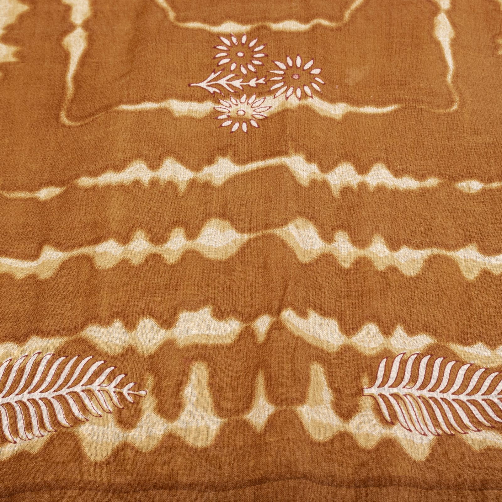 Sanskriti Vintage Saree Orange Pure Cotton Hand Block Print-Batik Work 5+Yd Sari