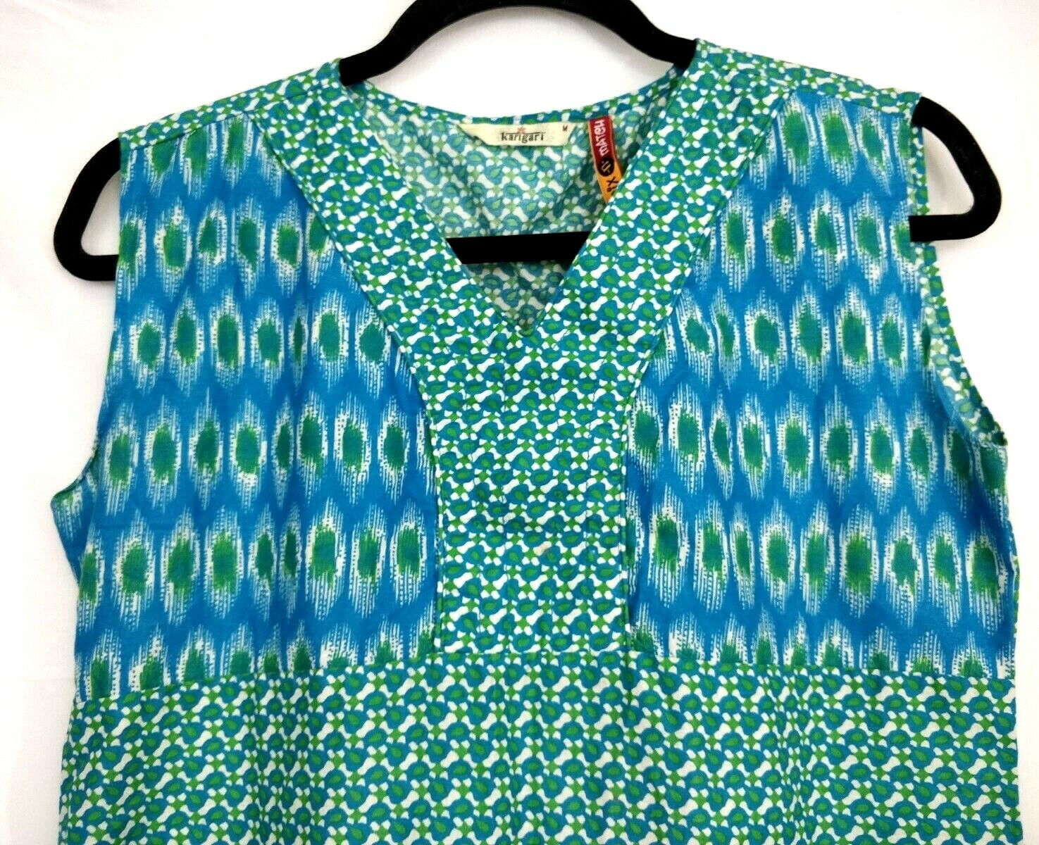 Karigari green Fine Indian Cotton Turquoise Kaftan Kurta Kurti Sz M