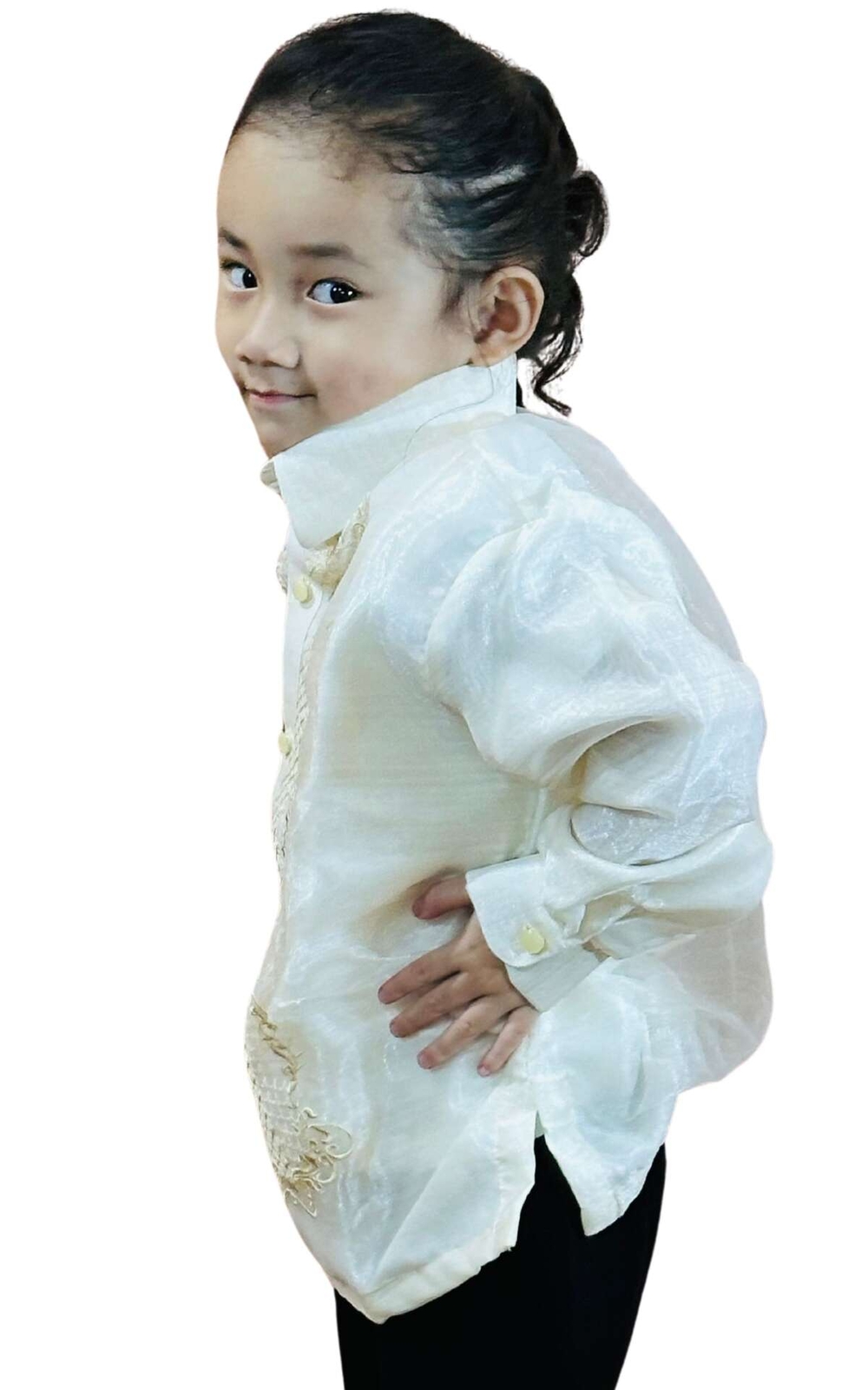 Kids Ivory White Chinese Collar Organza Barong Tagalog – ORDER US SIZE