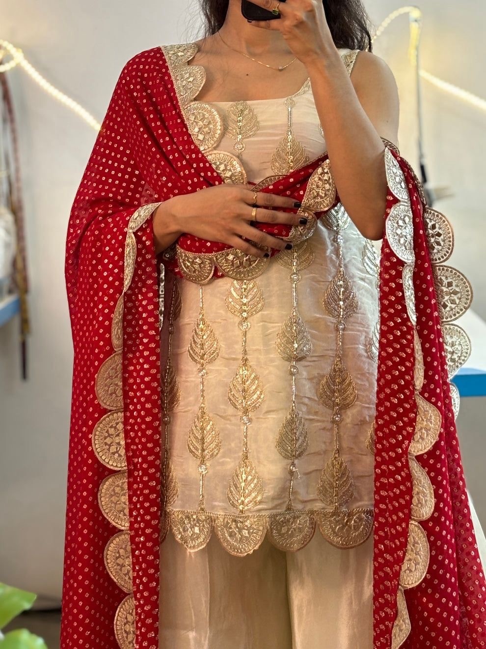 Embroidered kurta palazzo dupatta set for festive and wedding wear for women