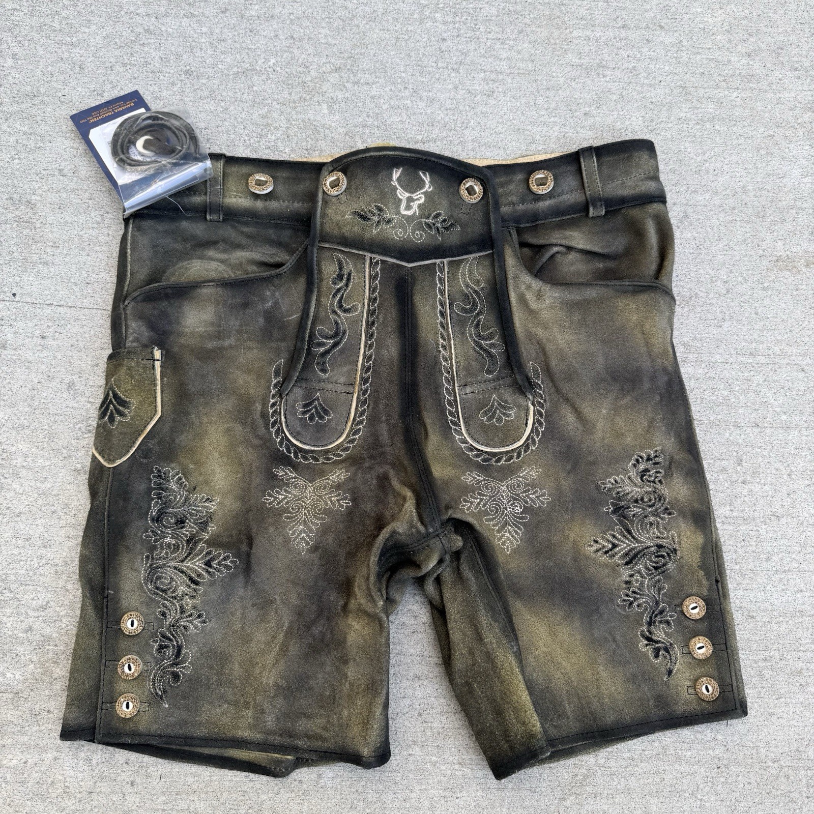Bavarian Trachten Mens US 34 Lederhosen Shorts Waxed Brown Goat Skin Oktoberfest