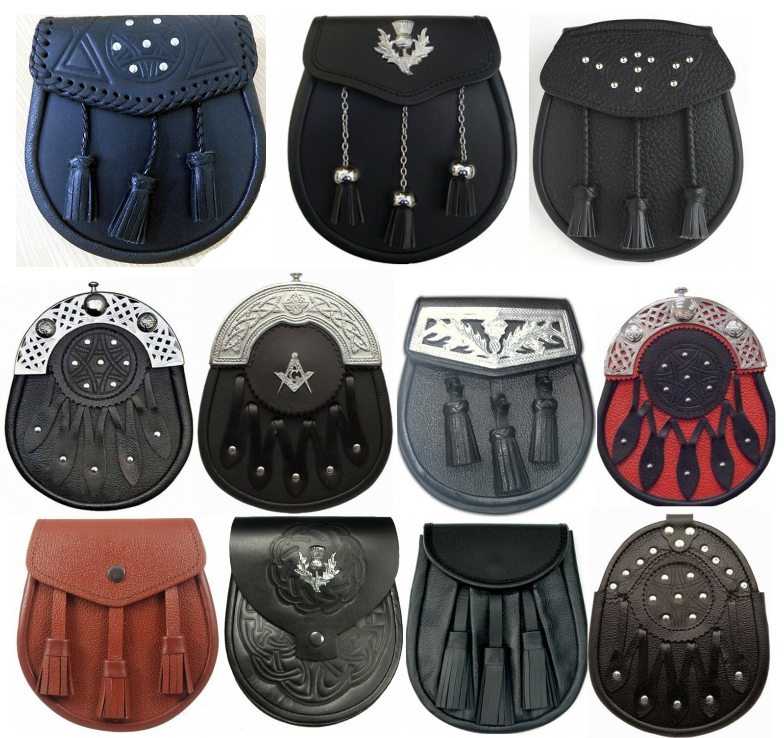 Sporran of semi dress day wear made of leather Jacobite embossed classic
