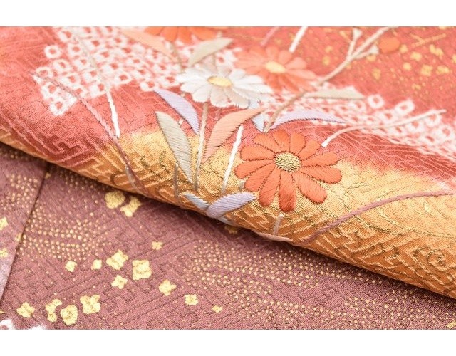 Vintage Japanese Kimono | Houmongi | Orange Silk | Cloud Shibori | pp0114b
