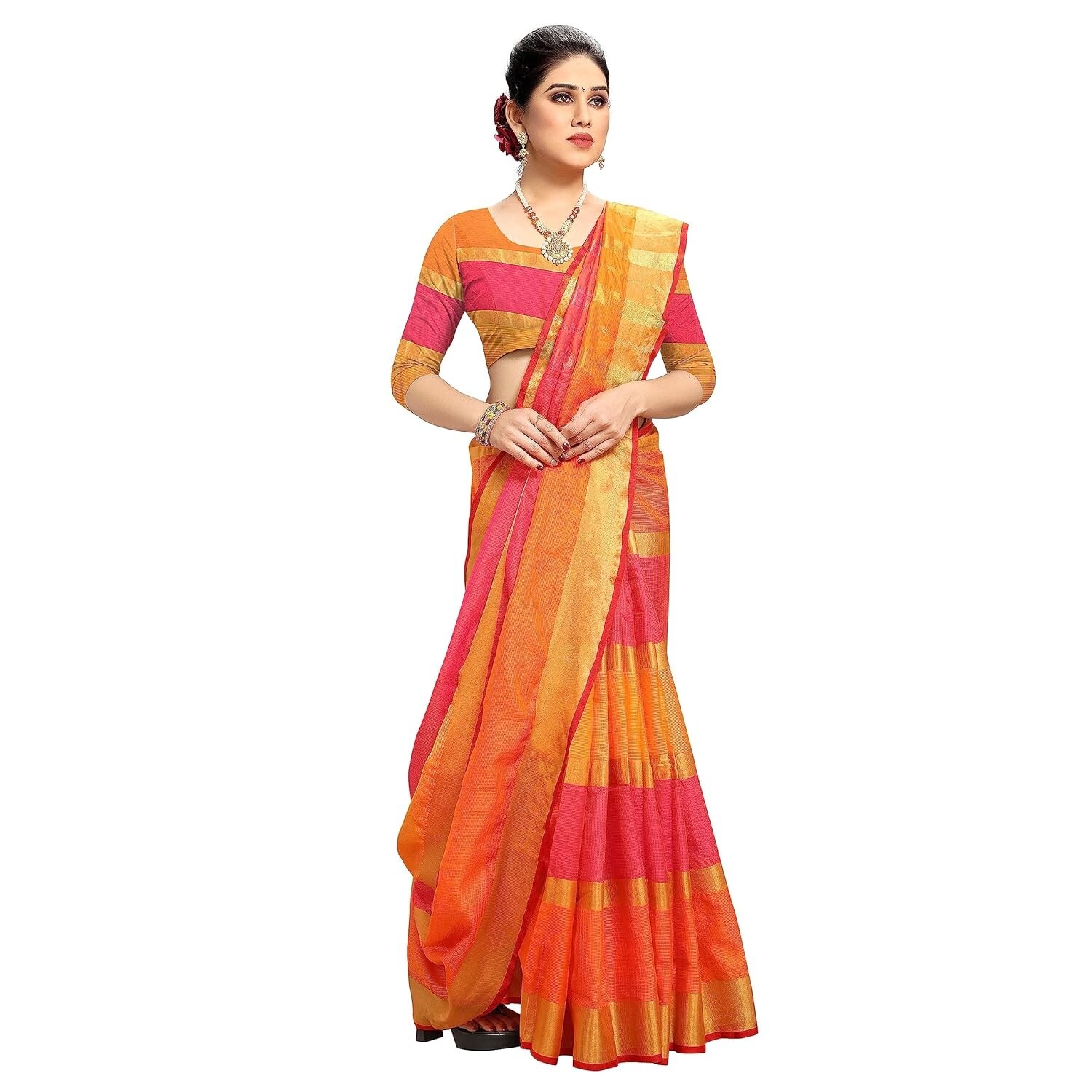 Women’s Kota Doria Pure Cotton Saree With Unstiched Blouse Piece
