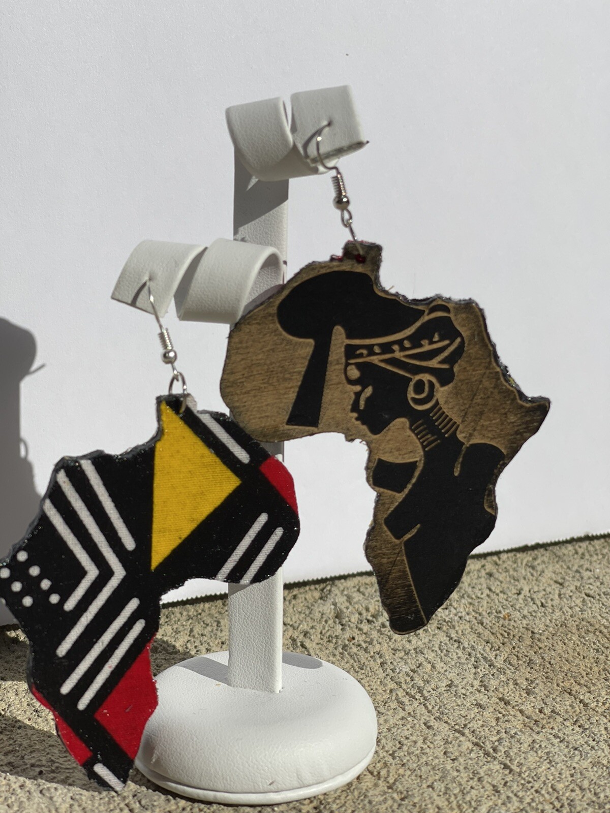 African Print Two Sided Wooden Earring African Queen Black Earrings