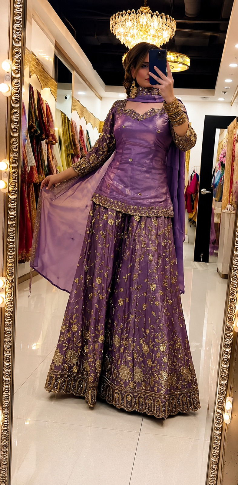 Stylish Look Heavy Silk Multi-Color Top Palazzo With Dupatta For Reception Wear