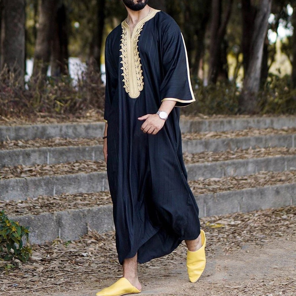 Mens Muslim Clothing Saudi Arab Jubba Kaftan,Dishdash,Thobe,Long-Sleeve