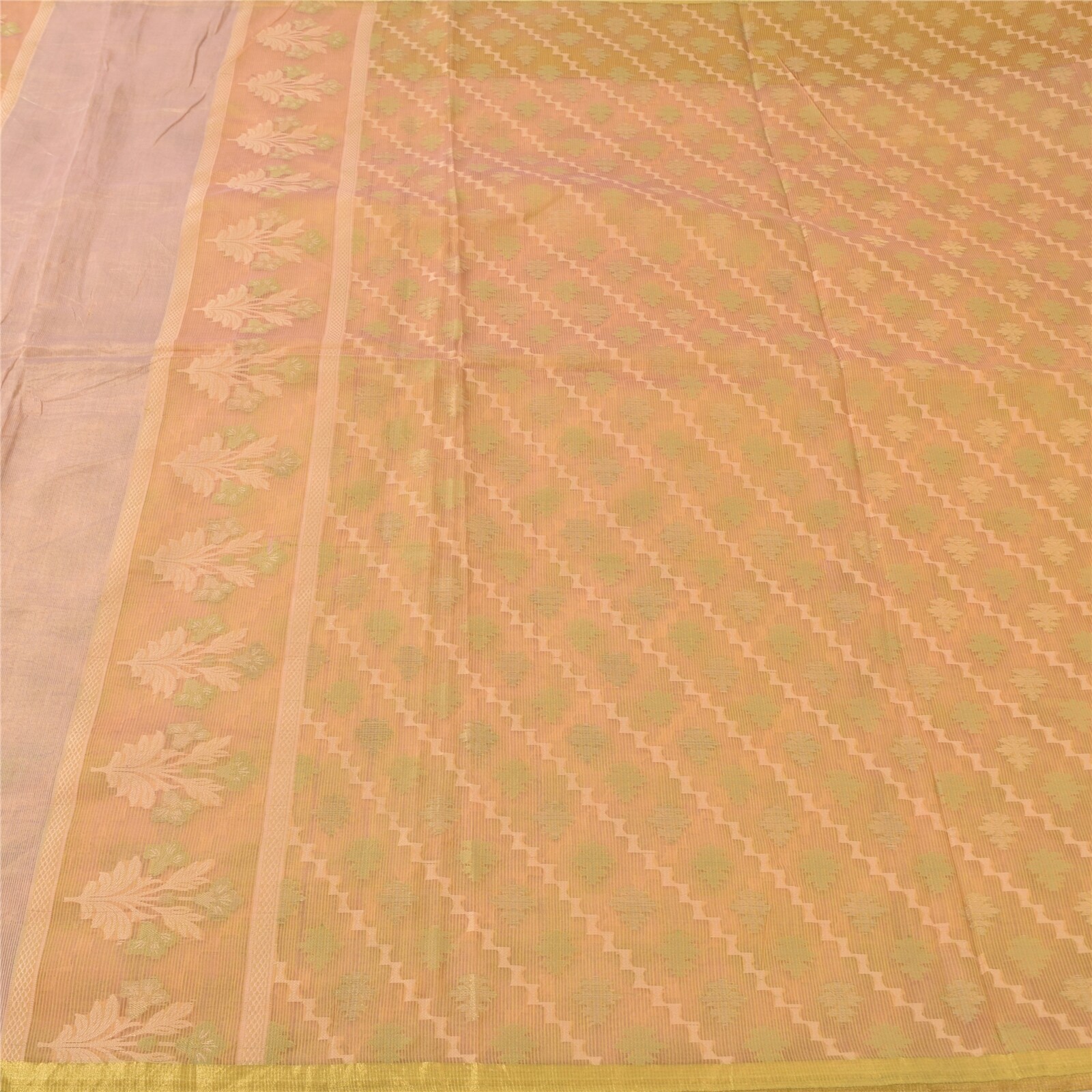 Sanskriti Vintage Yellow/Green Sarees Cotton Silk Woven Premium Sari 5+Yd Fabric