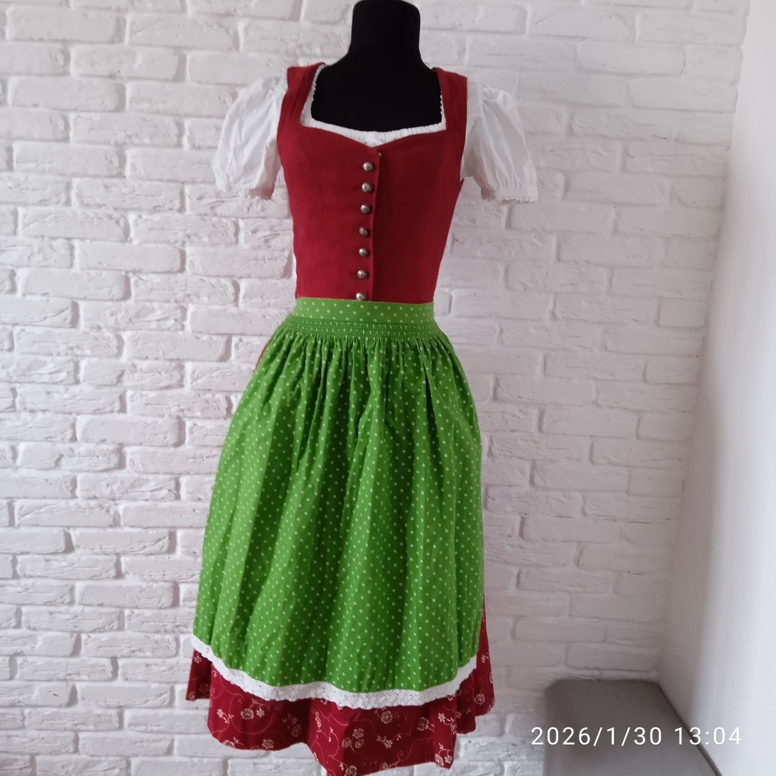 Vintage Salzburger Tyrol Oktoberfest Red Dress Size EU 34 and white blouse