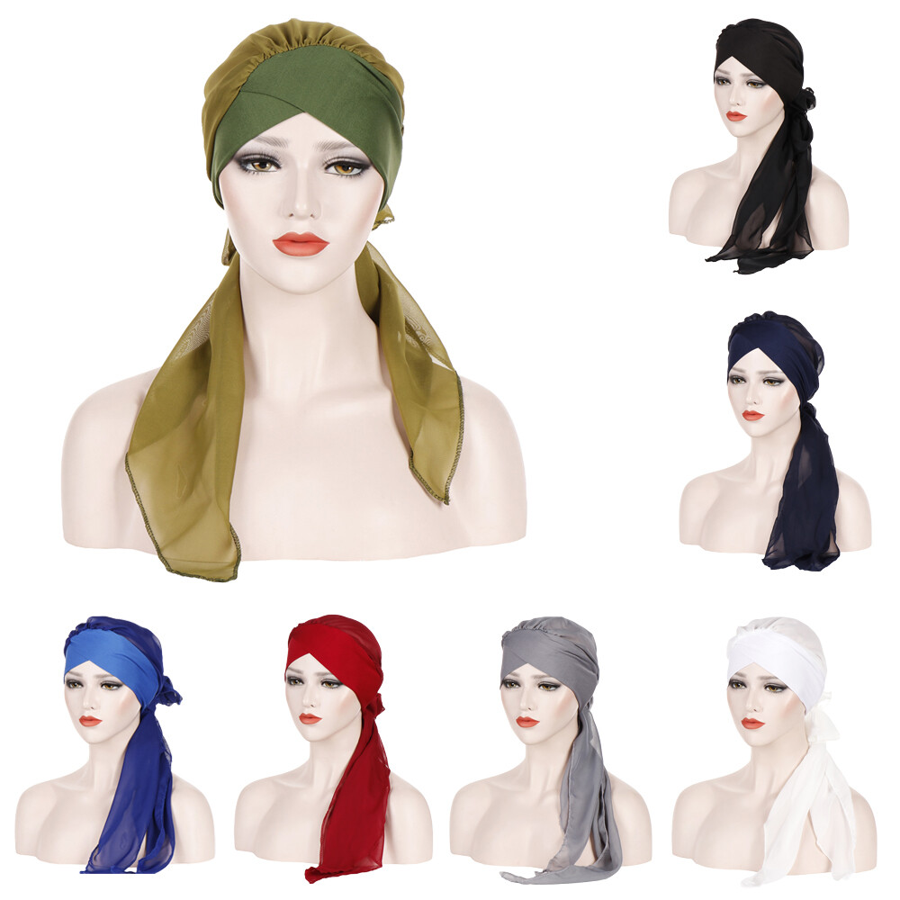New Women Head Scarf Chemo Hat Turban Pre-Tied Headwear Bandana Tichel Cancer