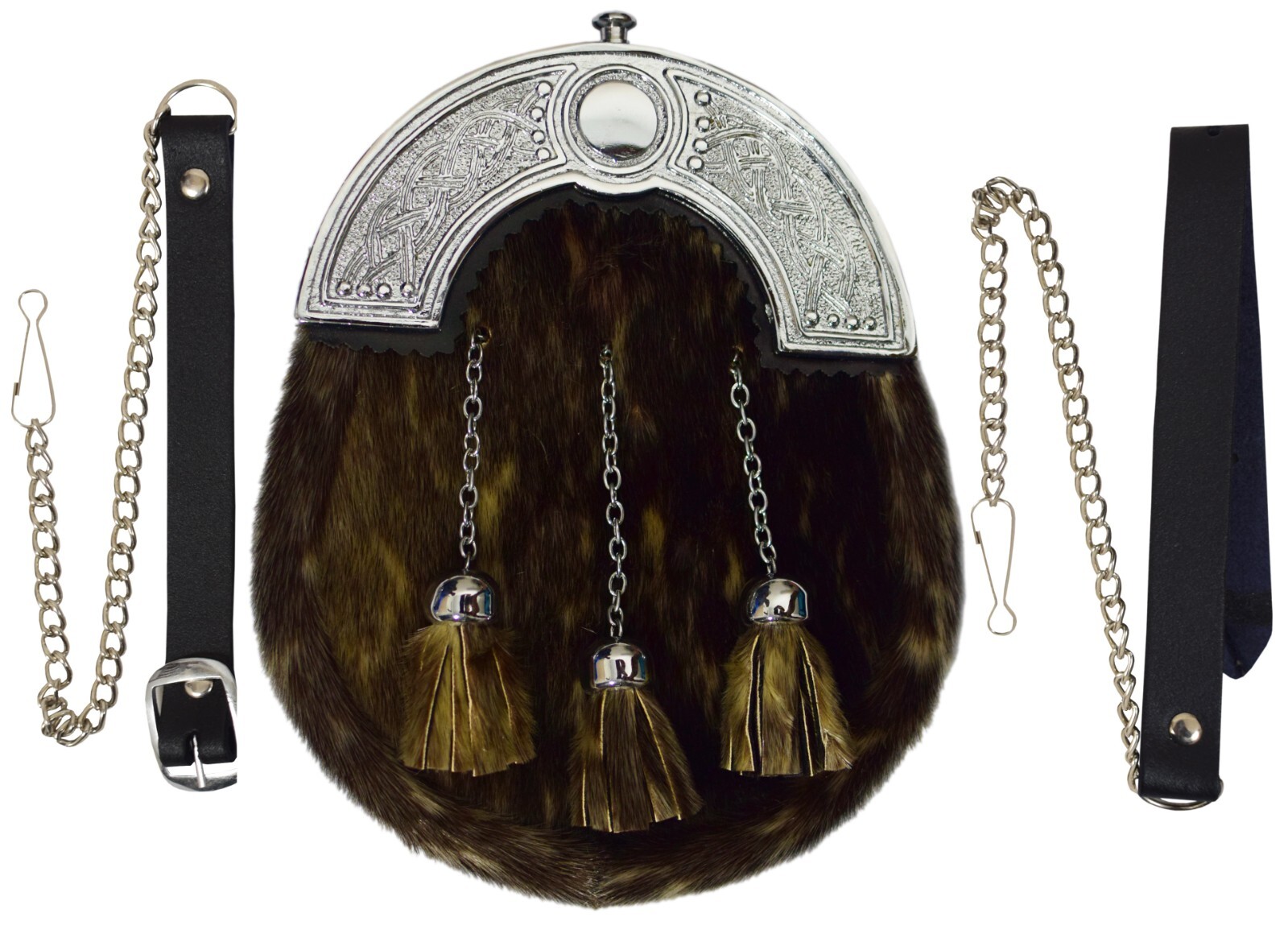 FULL DRESS KILT SPORRAN CHROME CELTIC CANTLE LEATHER