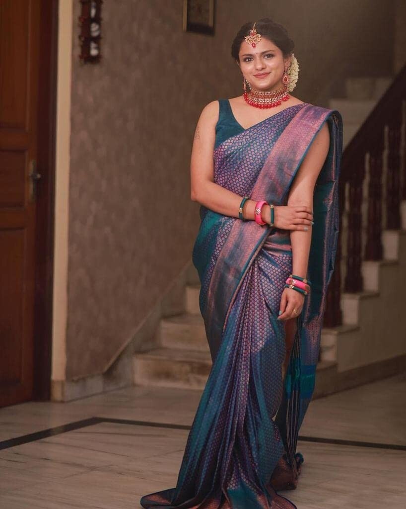 TRADITIONAL PARTY WEAR SOFT SILK INDIAN WEDDING WEAR KANJEEVARAM SAREE SARI
