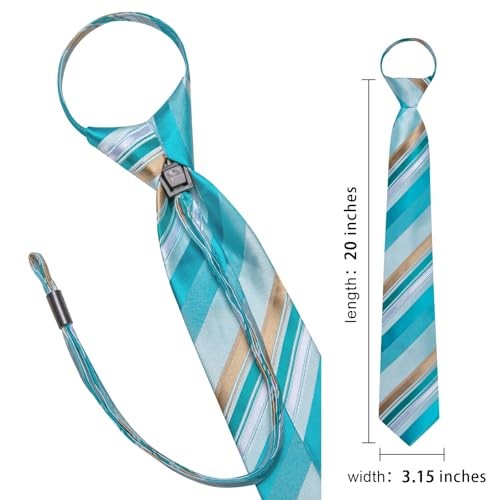 Zipper Ties for Men Pre-Tied Tie Set Silk Paisley Adjustable Necktie B Teal