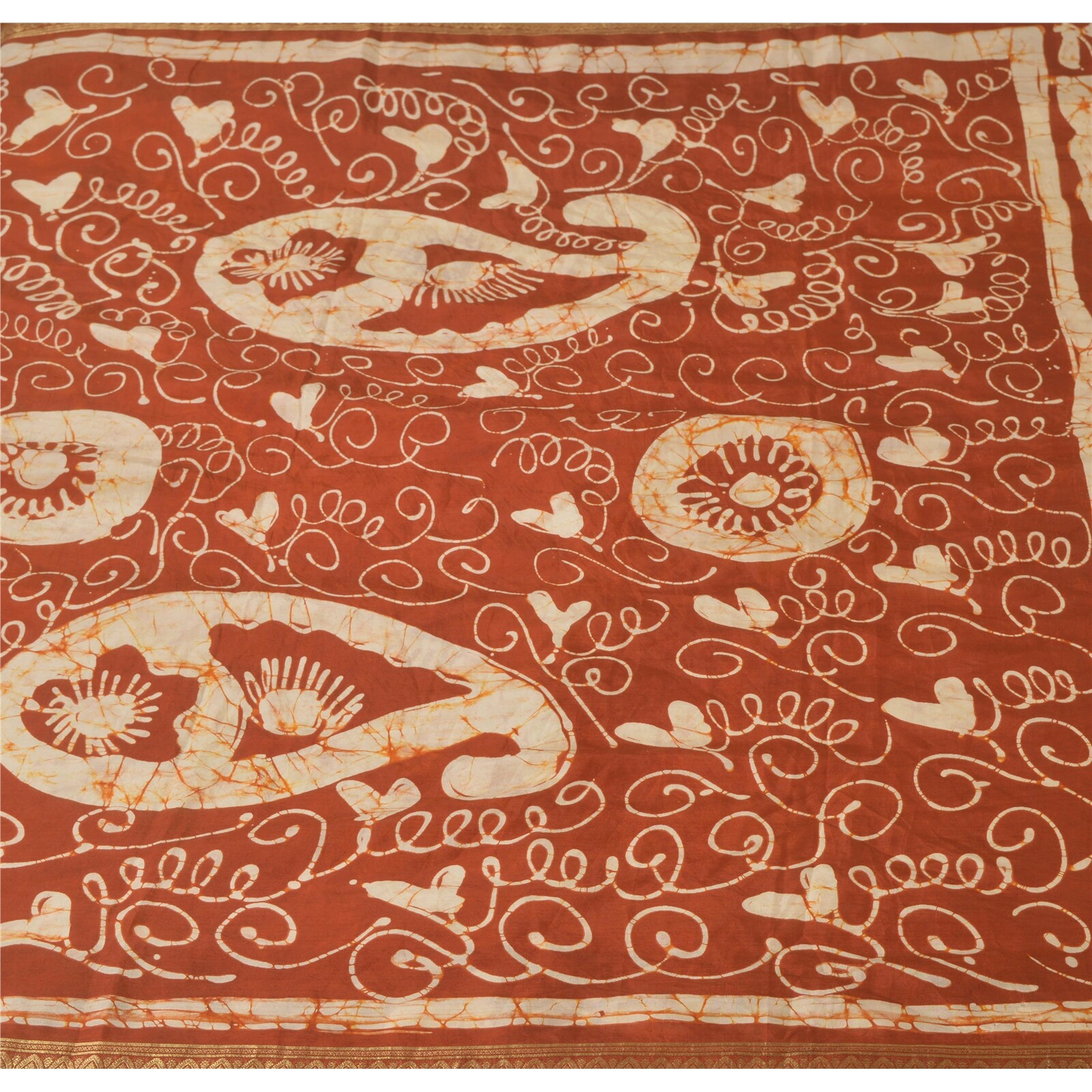 Sanskriti Vintage Sarees Pure Silk Batik Work Craft Fabric Zari 5 Yd Border Sari
