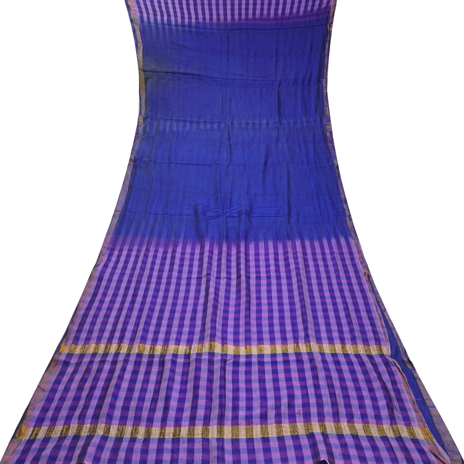 Vintage Blue Sarees Silk Cotton Handwoven Zari Border South Indian Sari Fabric