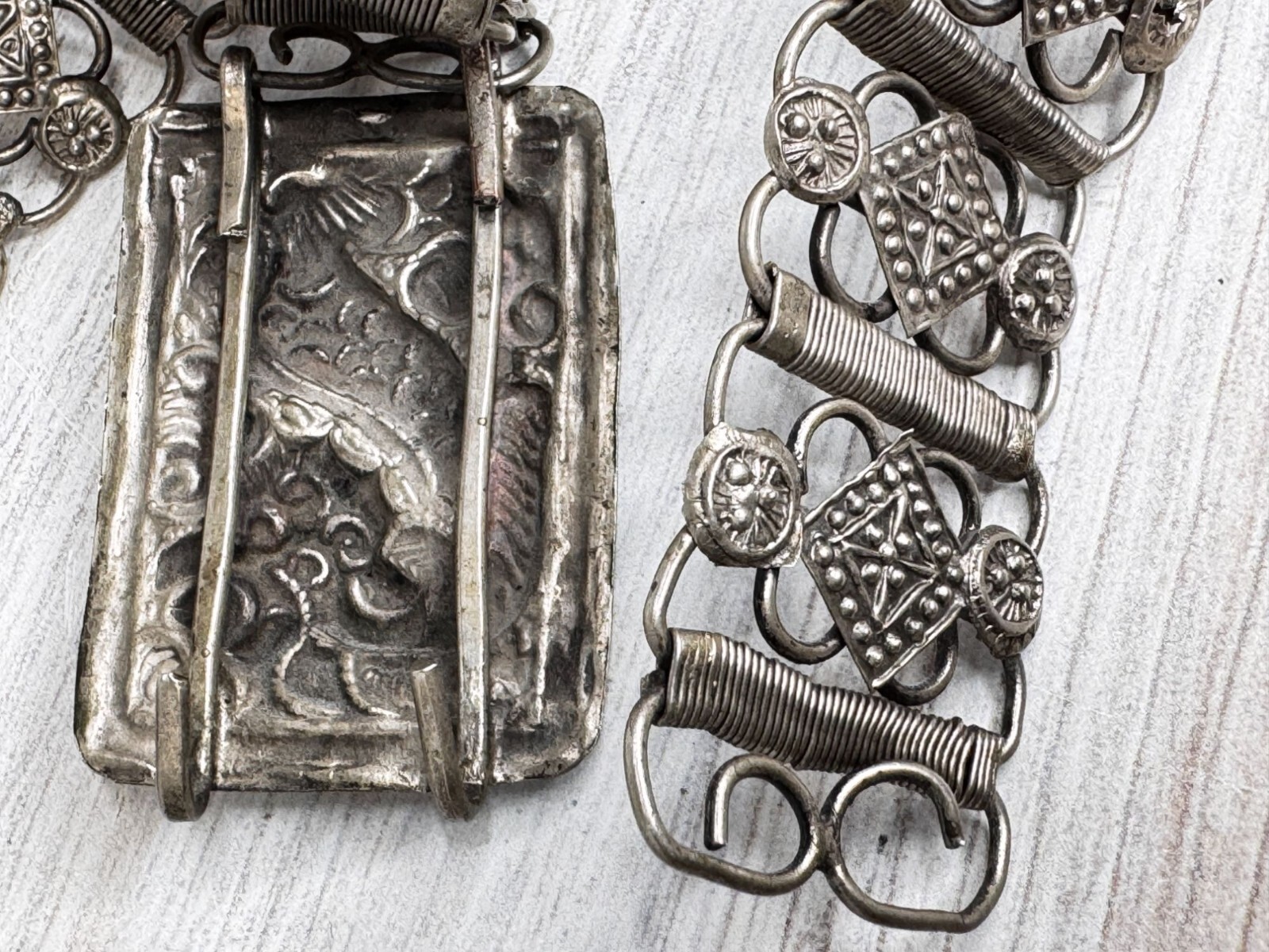 Vintage Chinese Asian Dragon Silver Toned Belt Buckle Filigree Belt
