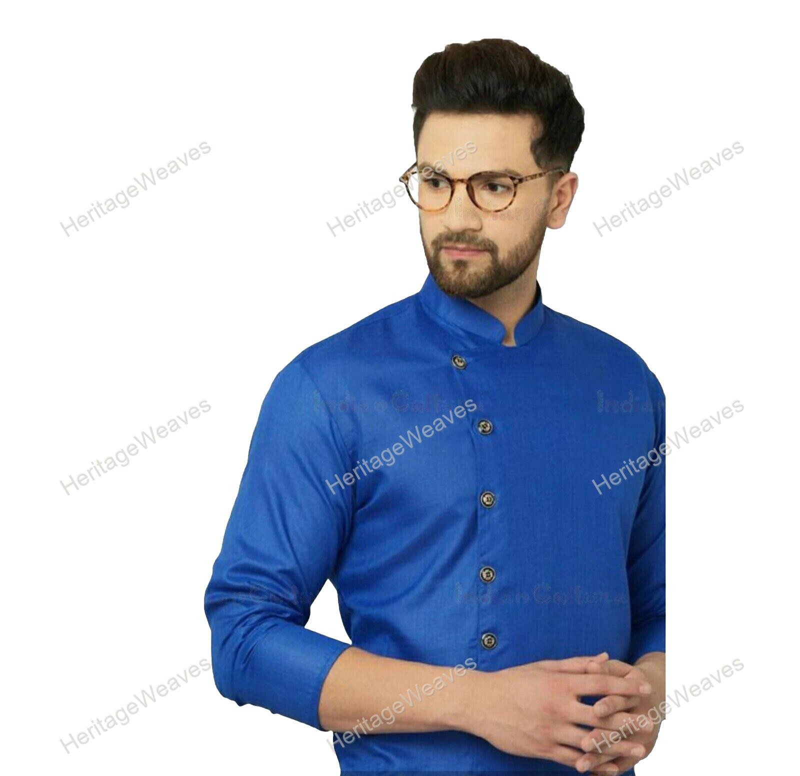 Indian Mens Long Kurta Top Tonic Traditional Party Dress Kurta Color Blue