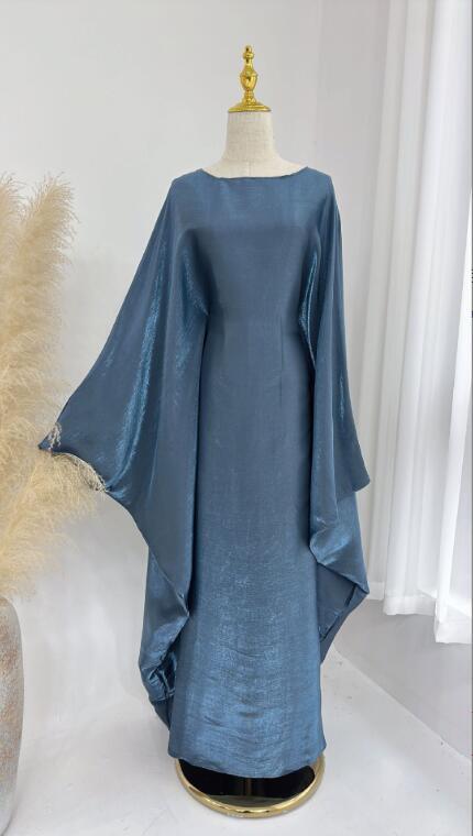 Women Shiny Dress Fashion Muslim Arab Robe Loose Bat Sleeved Round Neck Burqas