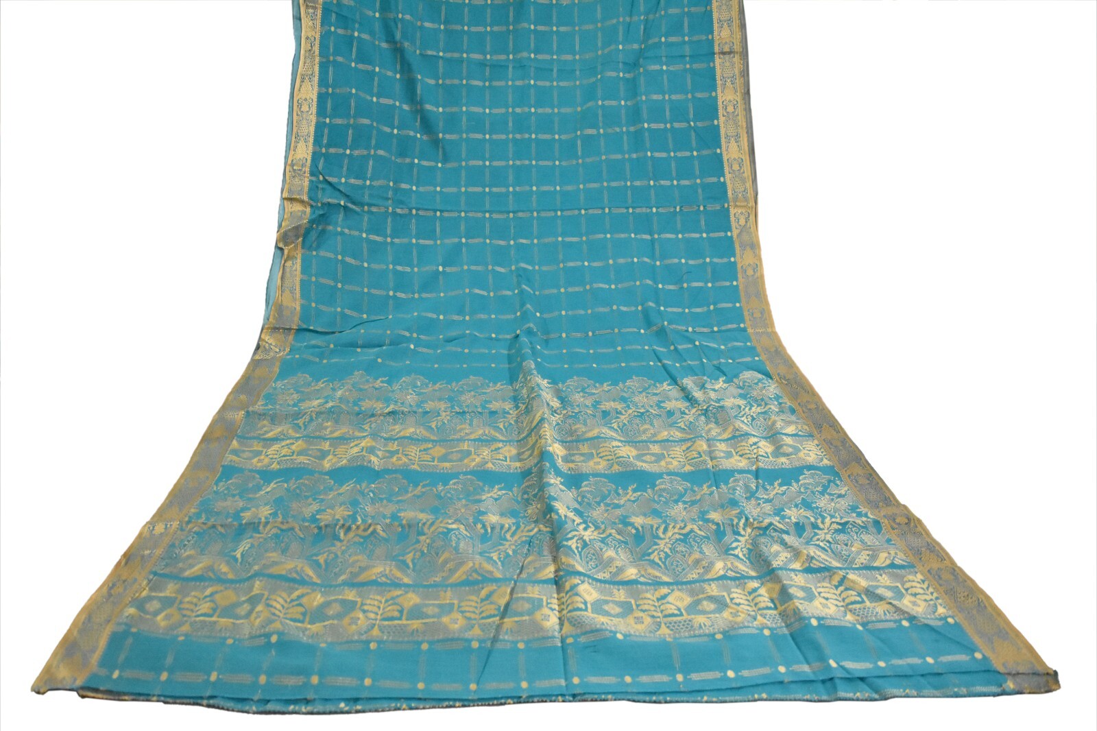 FNC Vintage Aqua Sarees Satin Silk Woven Brocade/Banarasi Zari Sari Fabric 5YD
