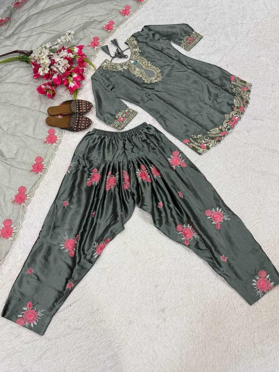 Latest Collection Japan Satin Salwar Kameez With Organza Dupatta For Women