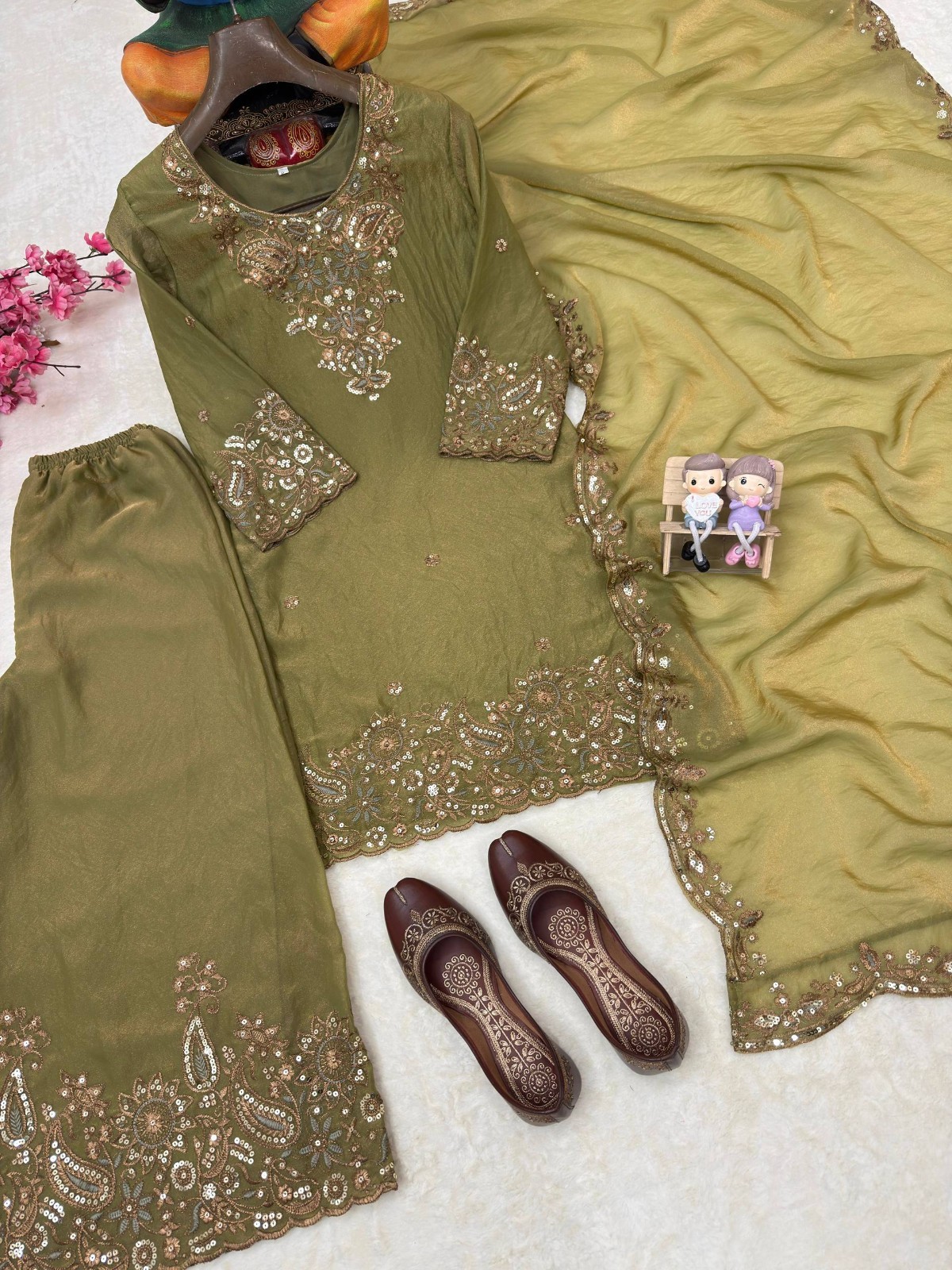 Pakistani Mehendi Green Straight Designer Salwar Kameez Ready Wear Wedding Party