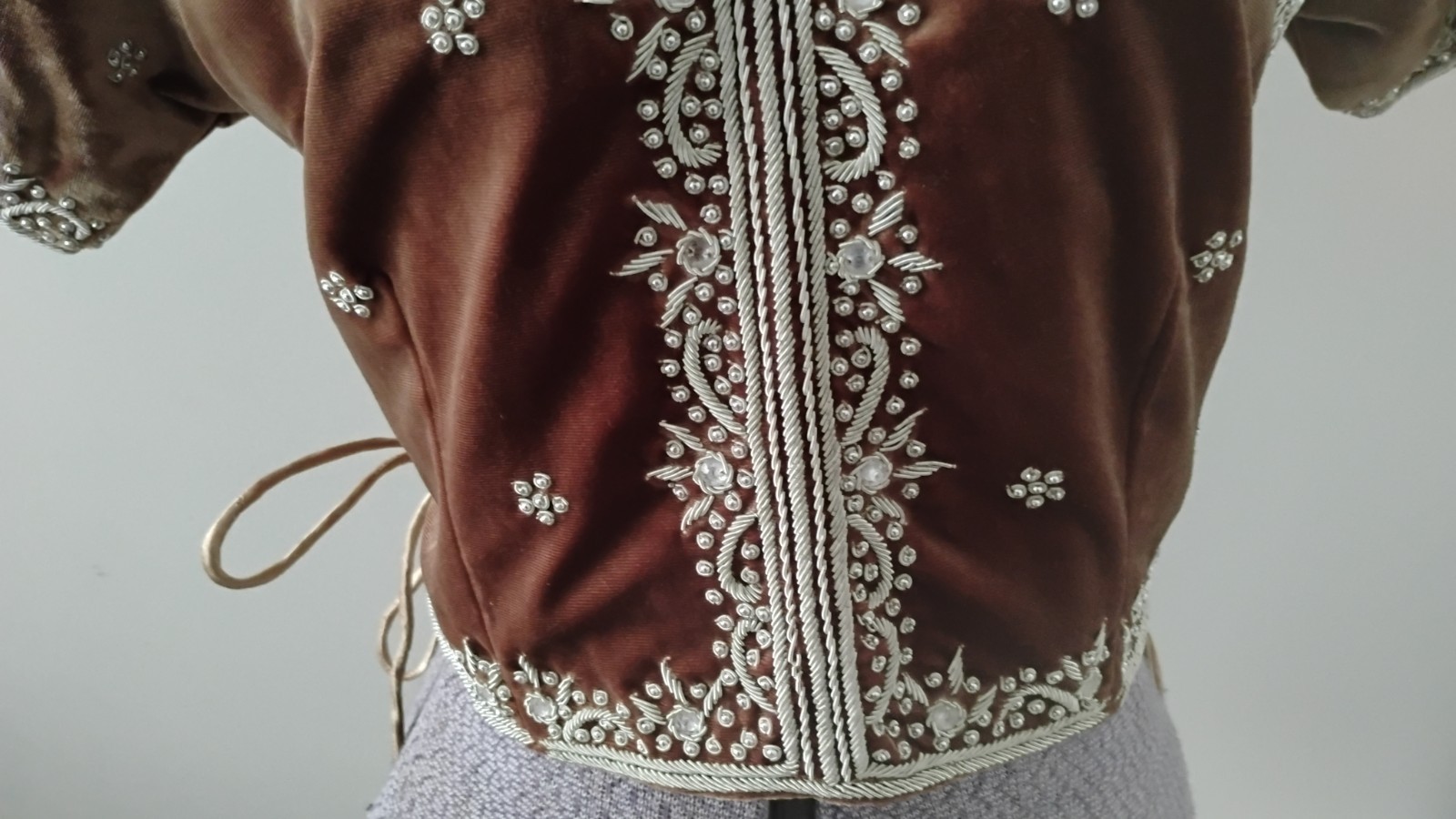 Indian Velvet Silk Embroidered Choli Blouse Handcrafted Brown Bridal/Festive New